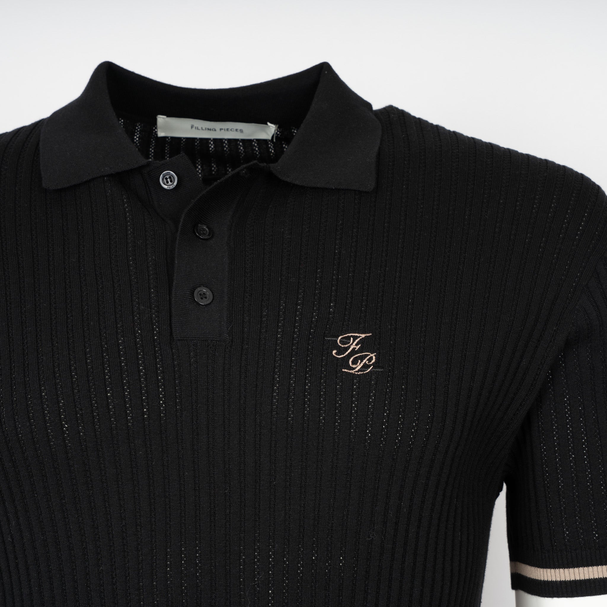 Filling Pieces Gebreide Polo Zwart | Fine Knit