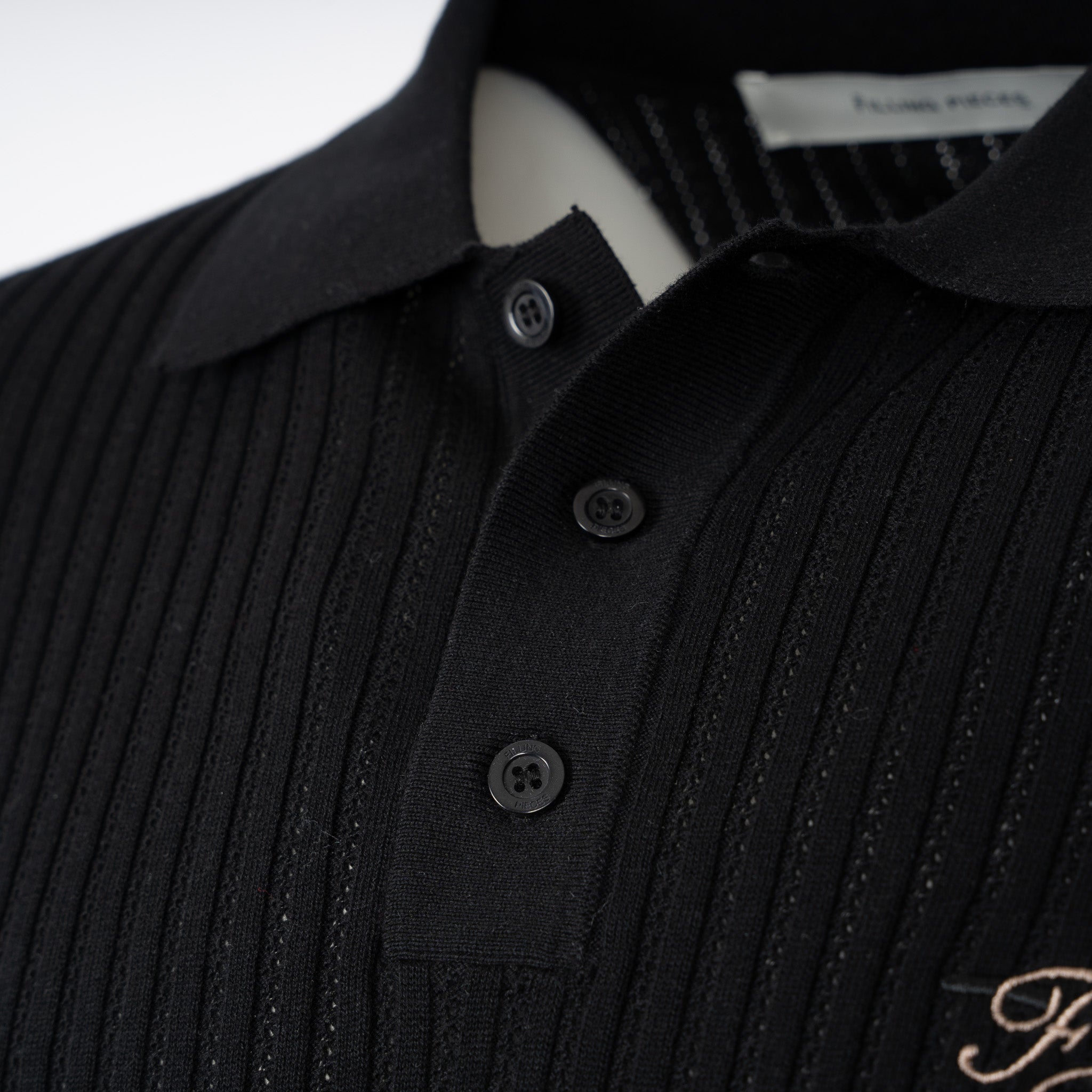 Filling Pieces Gebreide Polo Zwart | Fine Knit