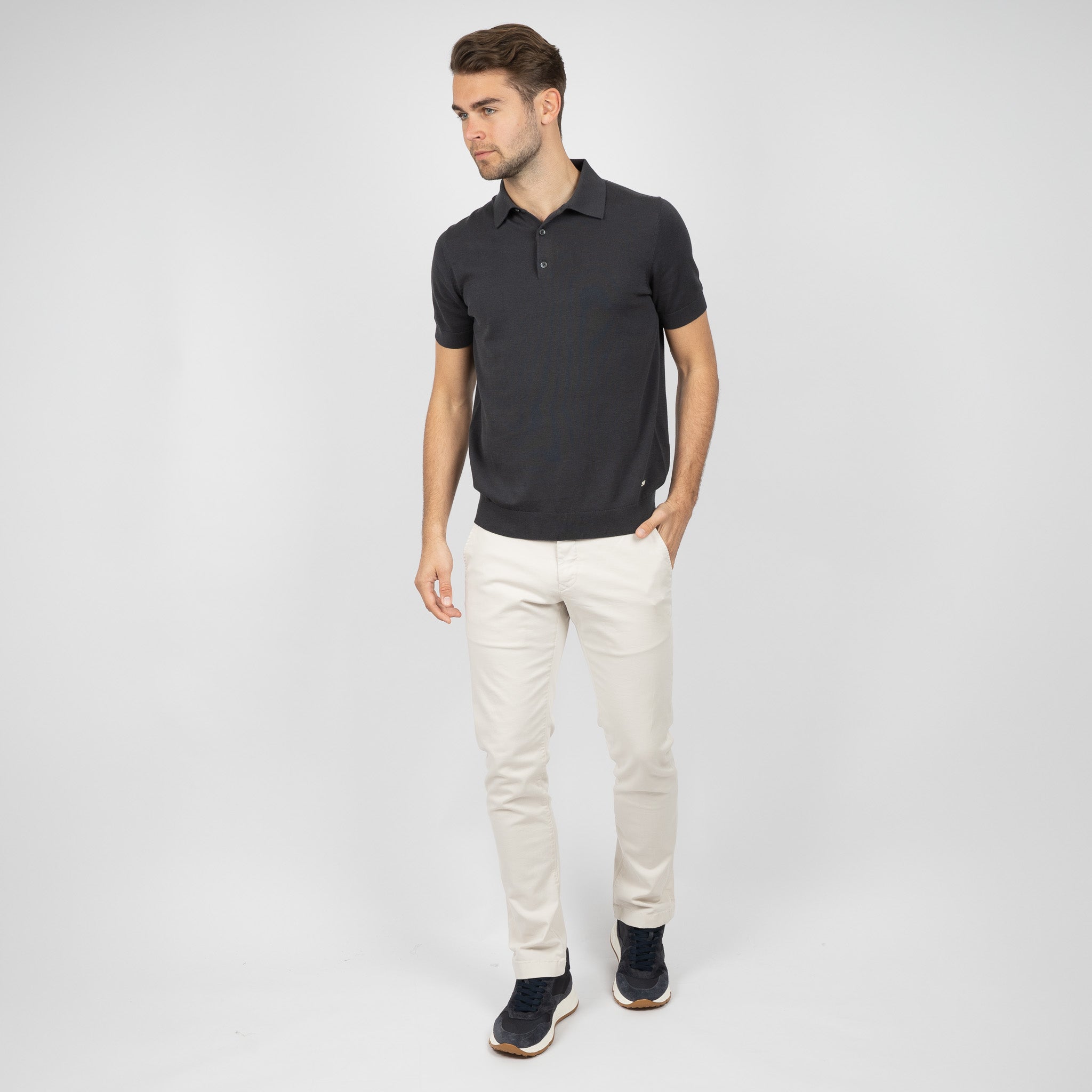 SEVEN DIALS Gebreide Polo Antracietgrijs | Fillin