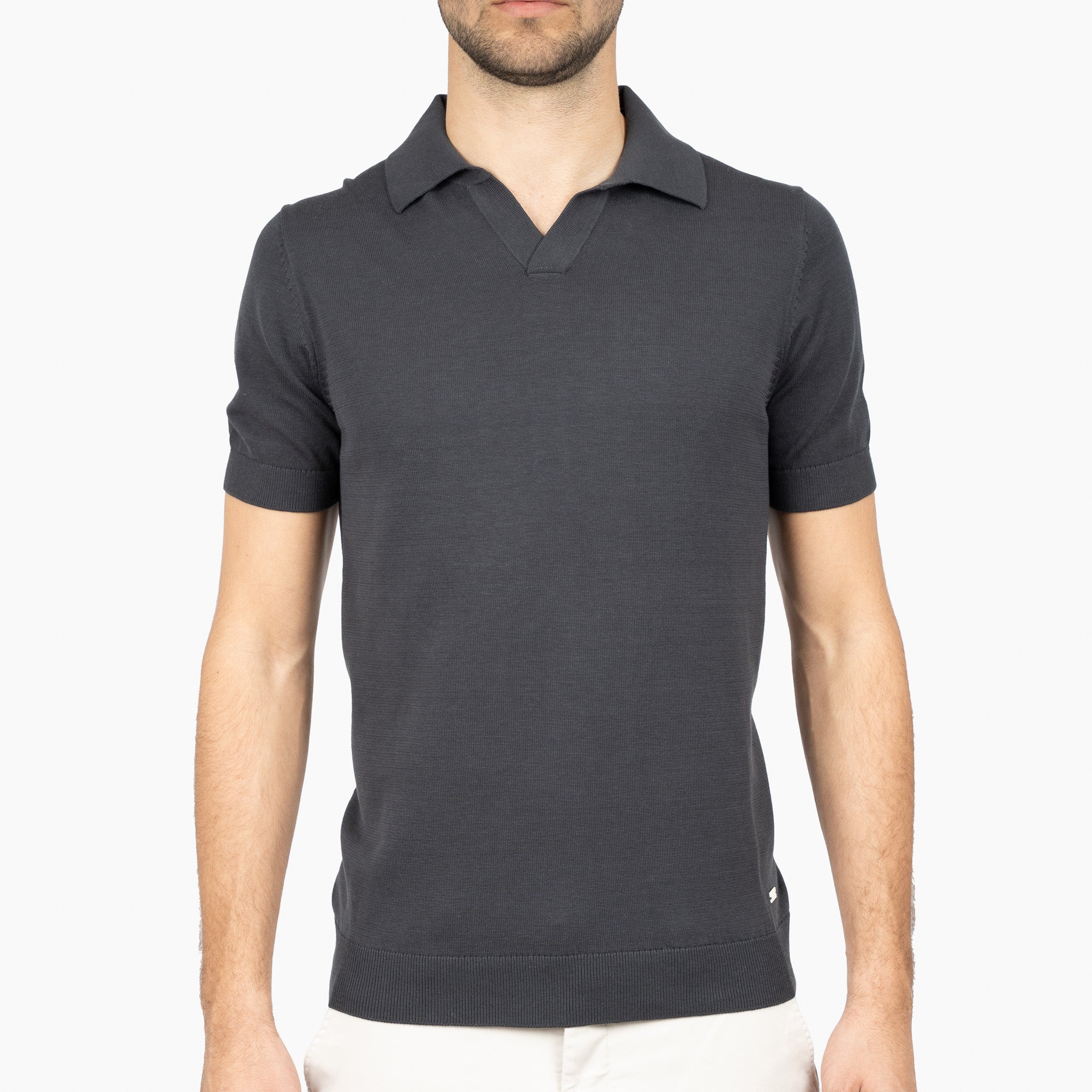 SEVEN DIALS Gebreide Buttonless Polo Antracietgrijs | Dyche
