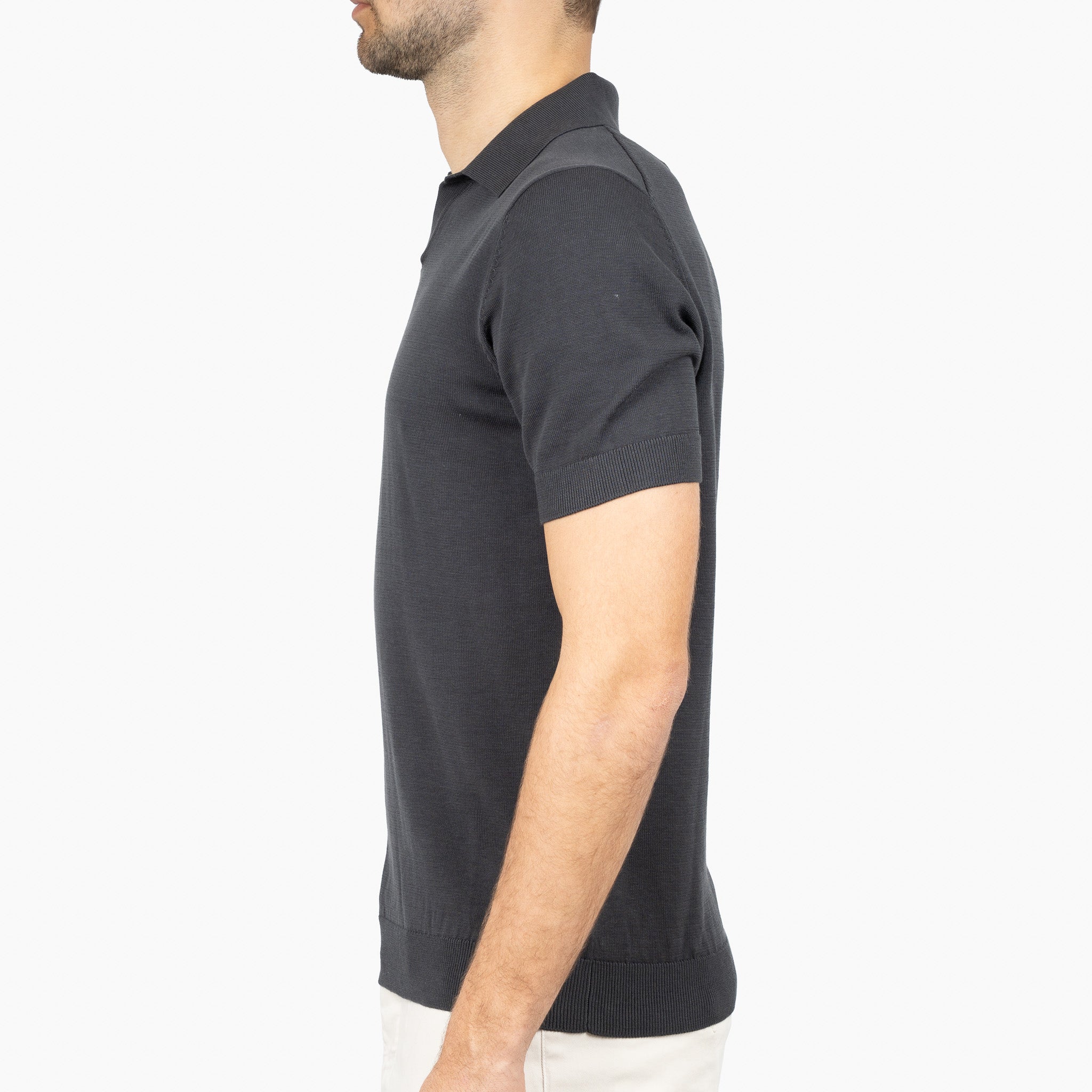 SEVEN DIALS Gebreide Buttonless Polo Antracietgrijs | Dyche