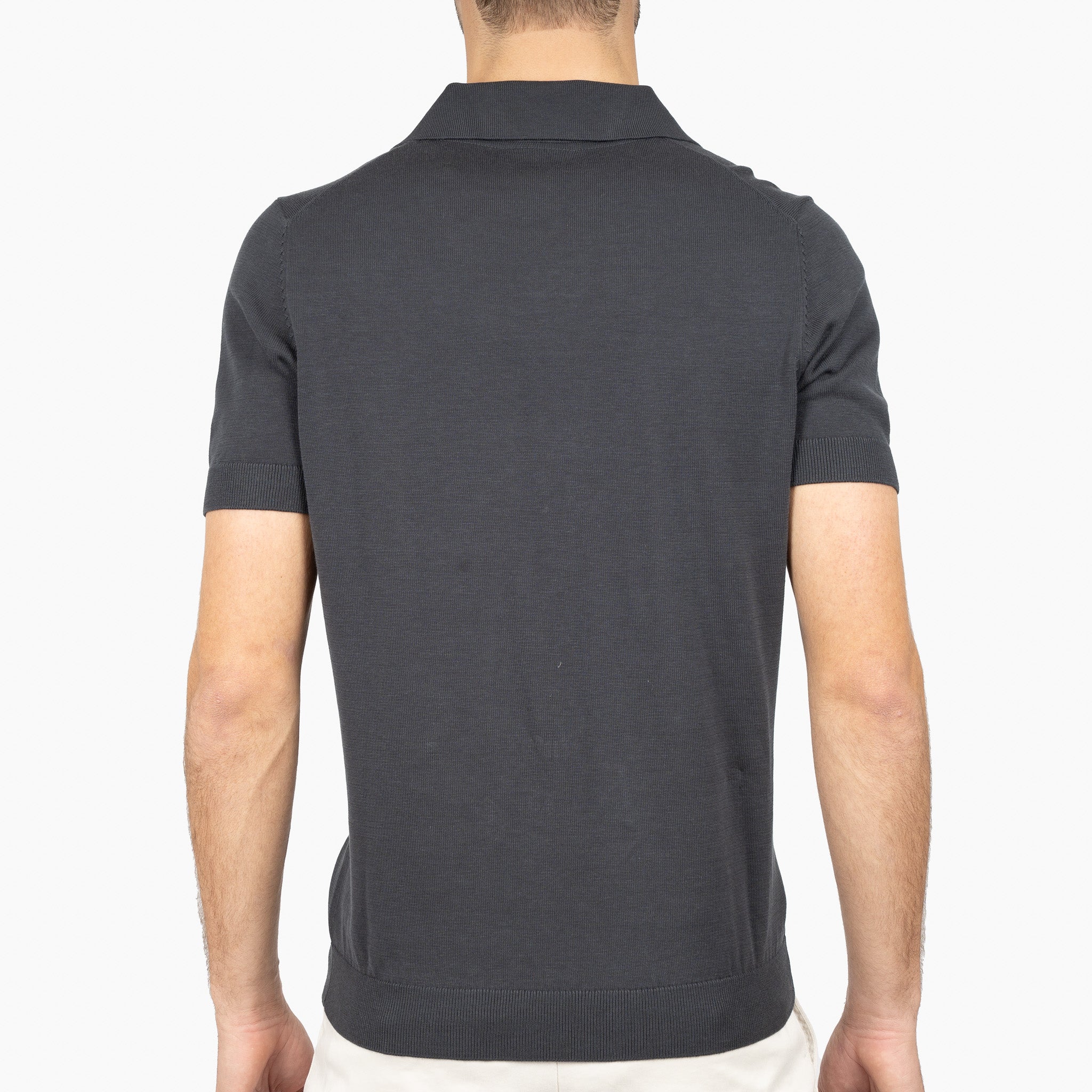SEVEN DIALS Gebreide Buttonless Polo Antracietgrijs | Dyche