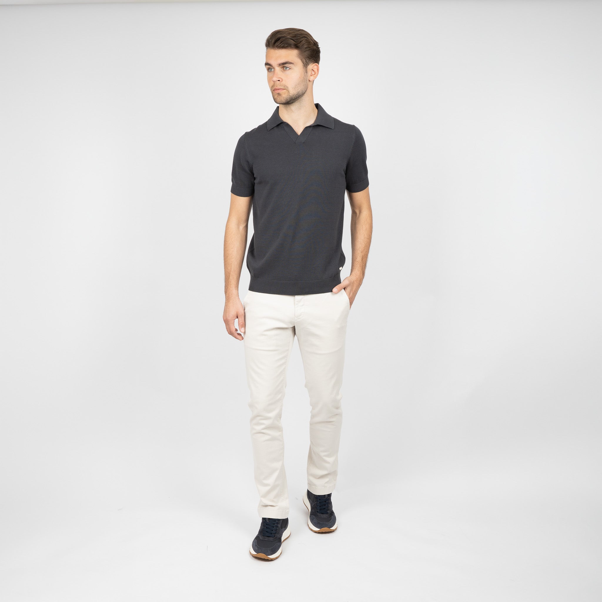 SEVEN DIALS Gebreide Buttonless Polo Antracietgrijs | Dyche