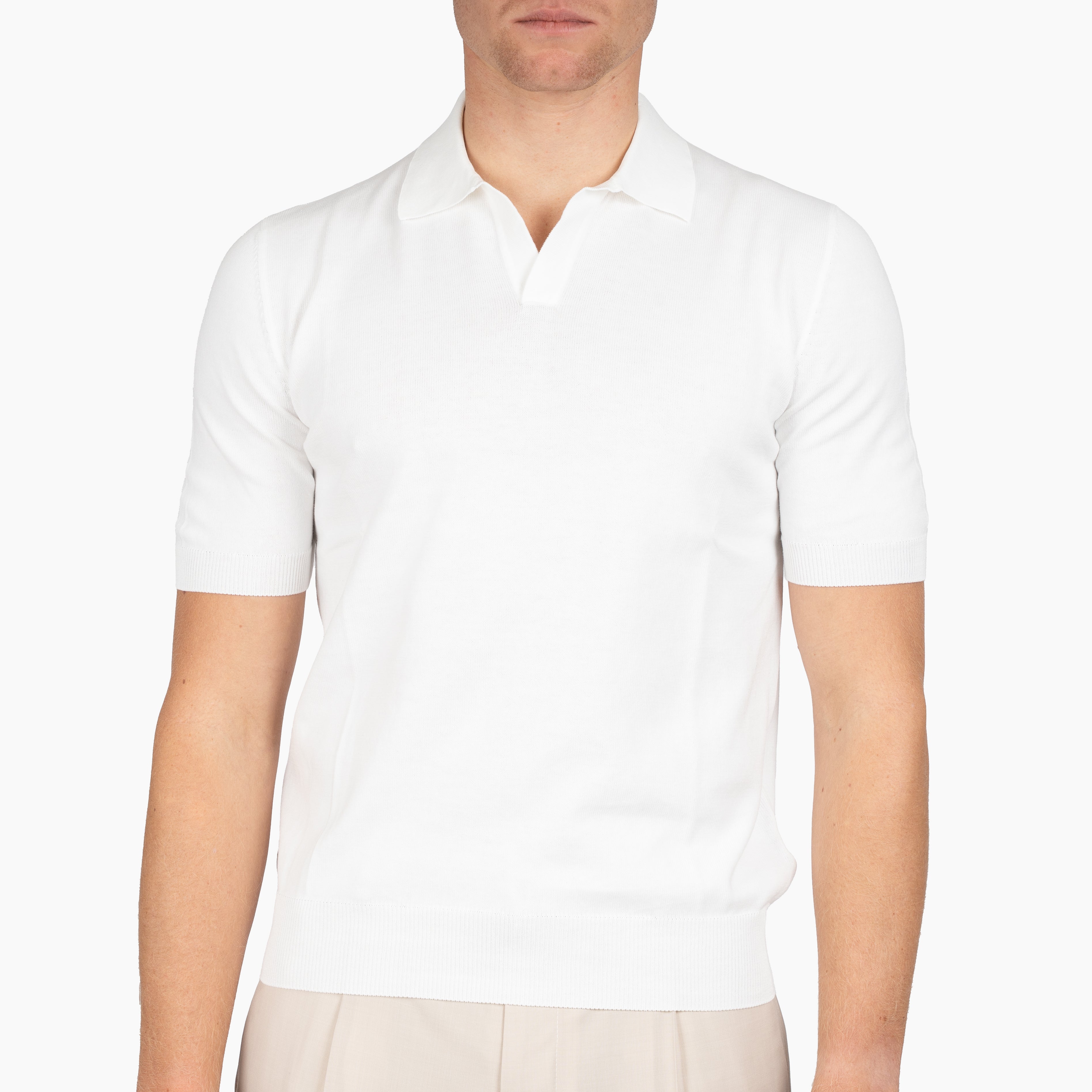 Gran Sasso Buttonless Polo Wit | Egyptian Cotton