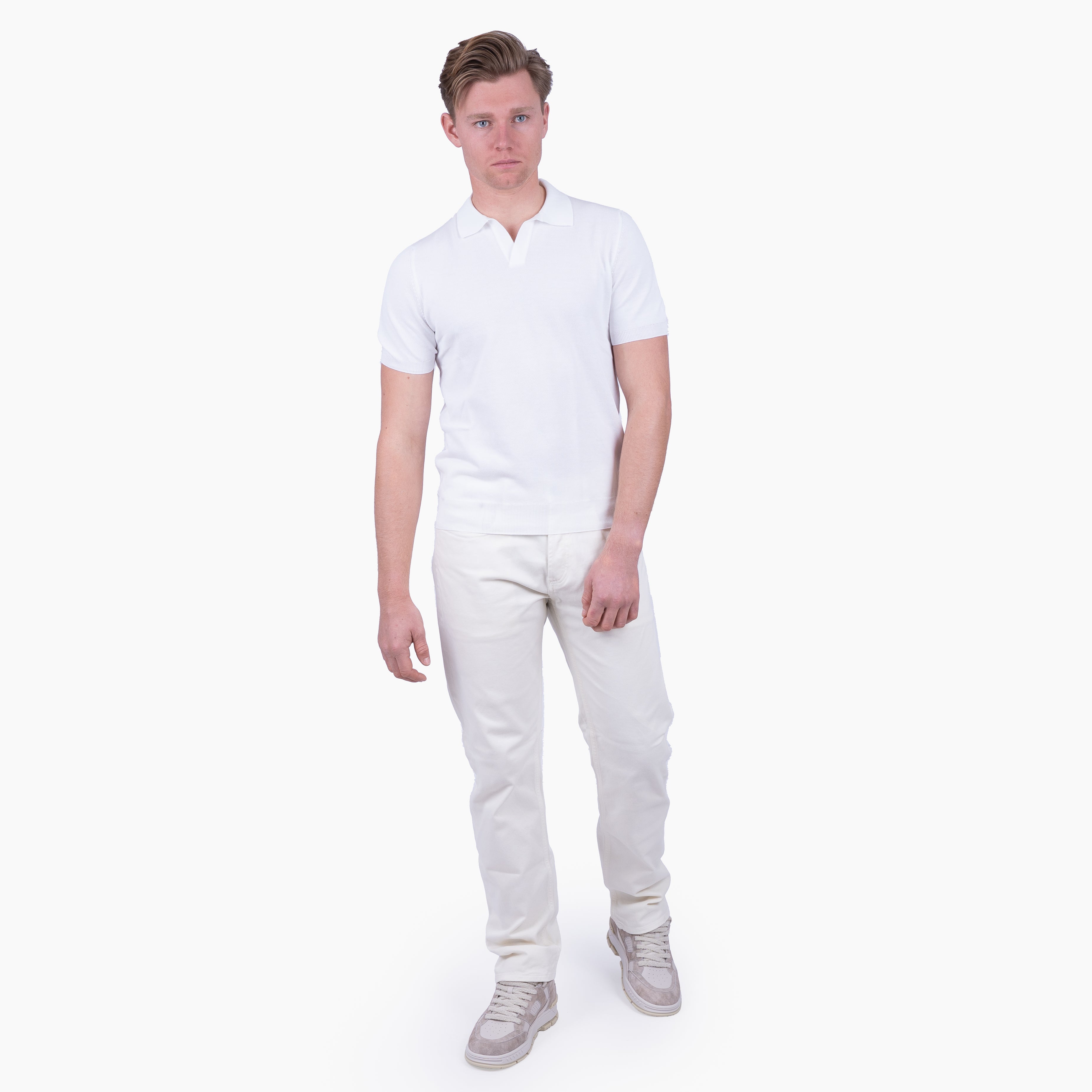 Gran Sasso Polo Buttonless Kraag Wit | Fresh Cotton