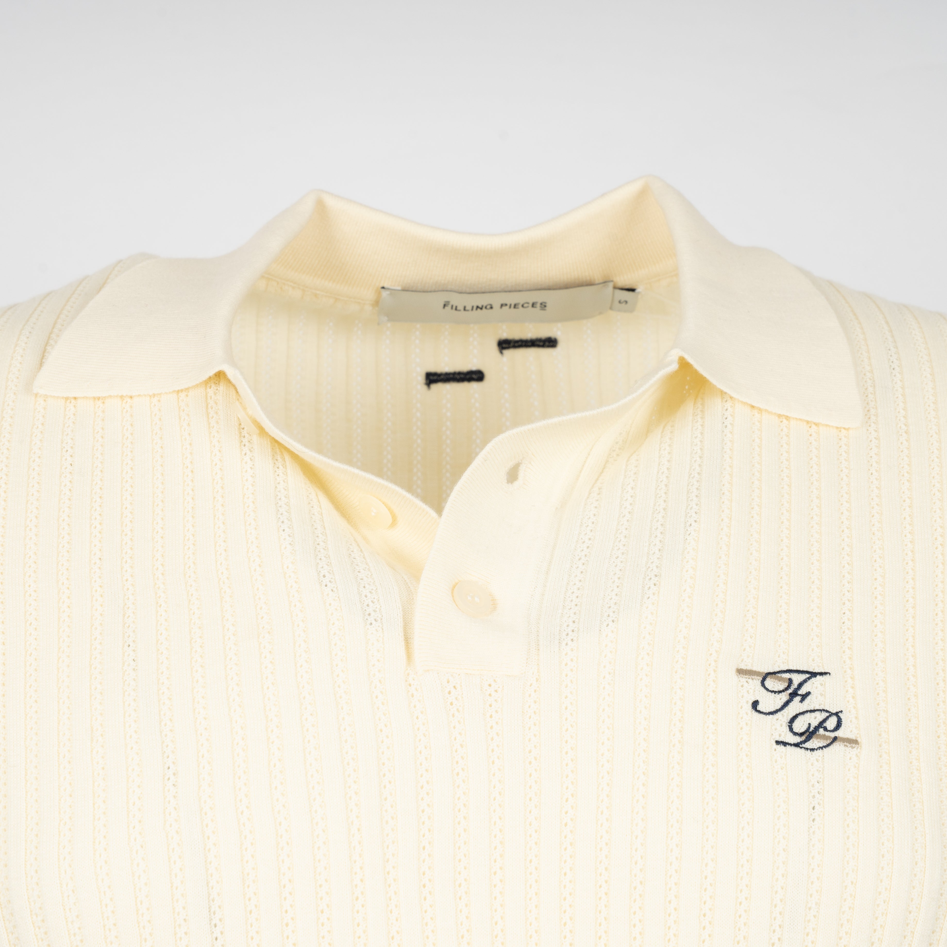 Filling Pieces Gebreide Polo Crème | Fine Knit