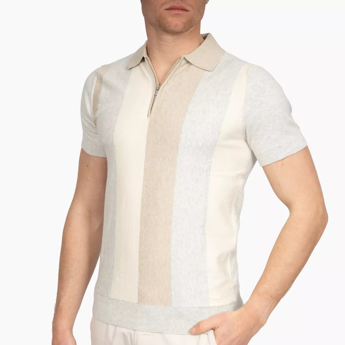 SEVEN DIALS Polo met Rits Beige / Grijs | Fry