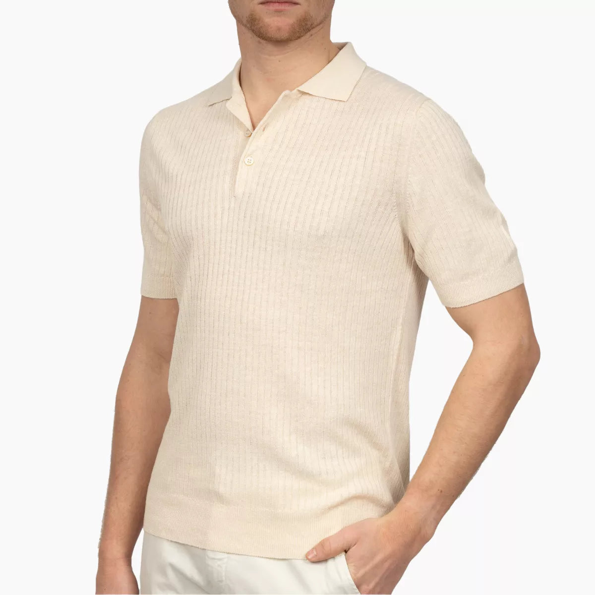 Gran Sasso Polo Ecru | Linen Cotton Knit