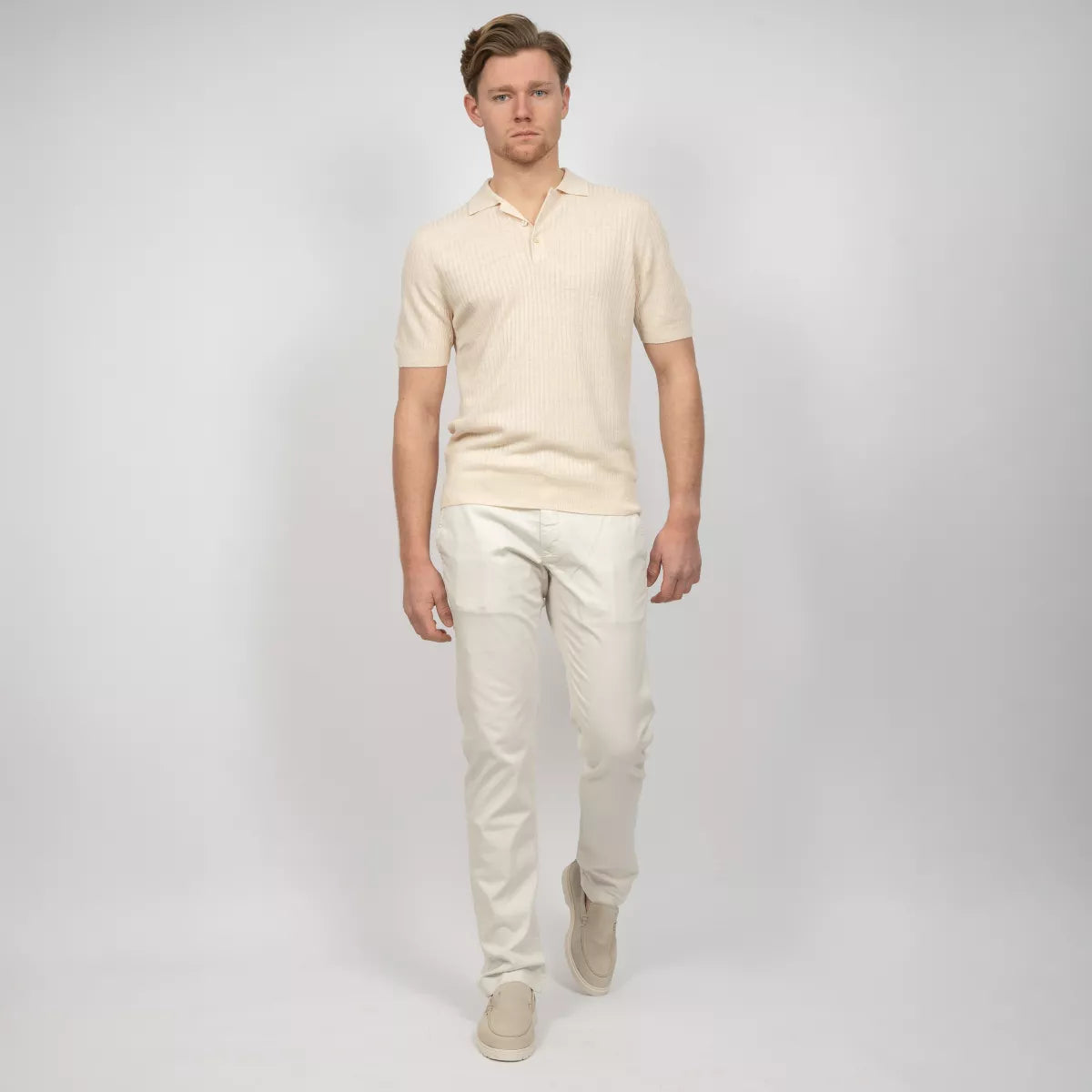 Gran Sasso Polo Ecru | Linen Cotton Knit