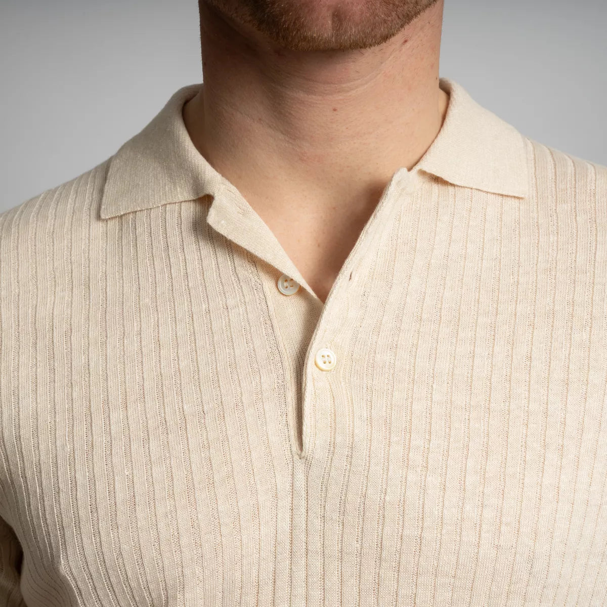 Gran Sasso Polo Ecru | Linen Cotton Knit