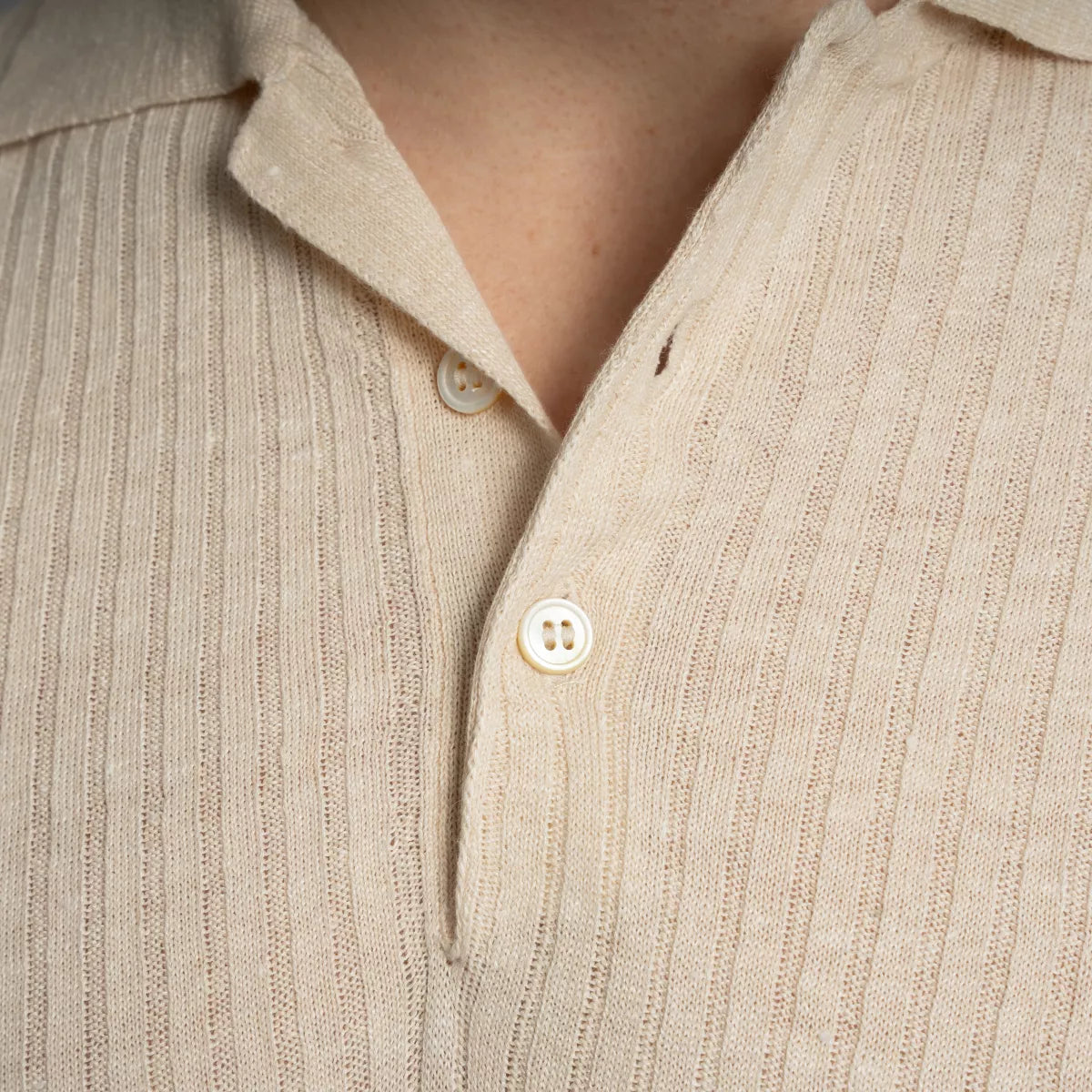 Gran Sasso Polo Ecru | Linen Cotton Knit