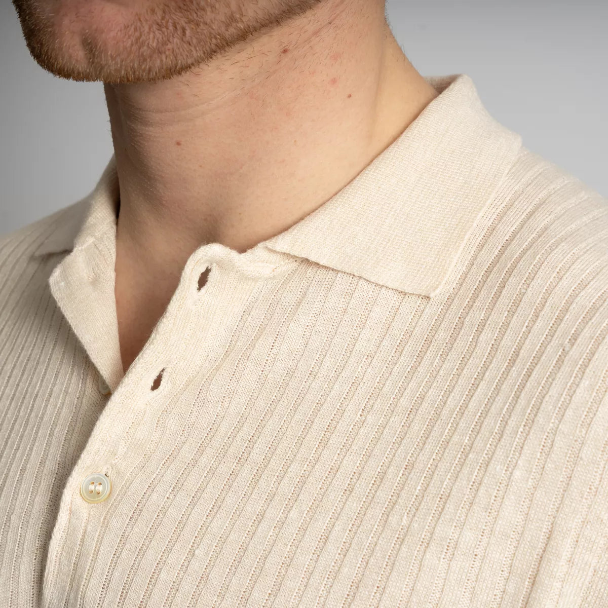 Gran Sasso Polo Ecru | Linen Cotton Knit