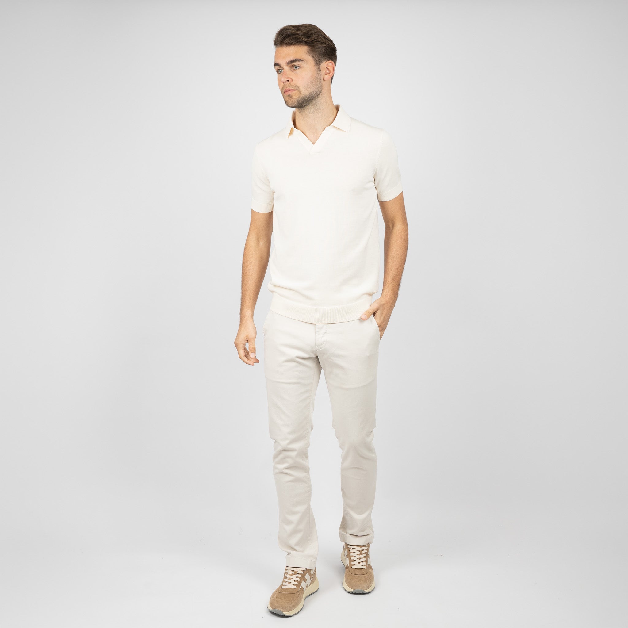 SEVEN DIALS Gebreide Buttonless Polo Crème | Dyche