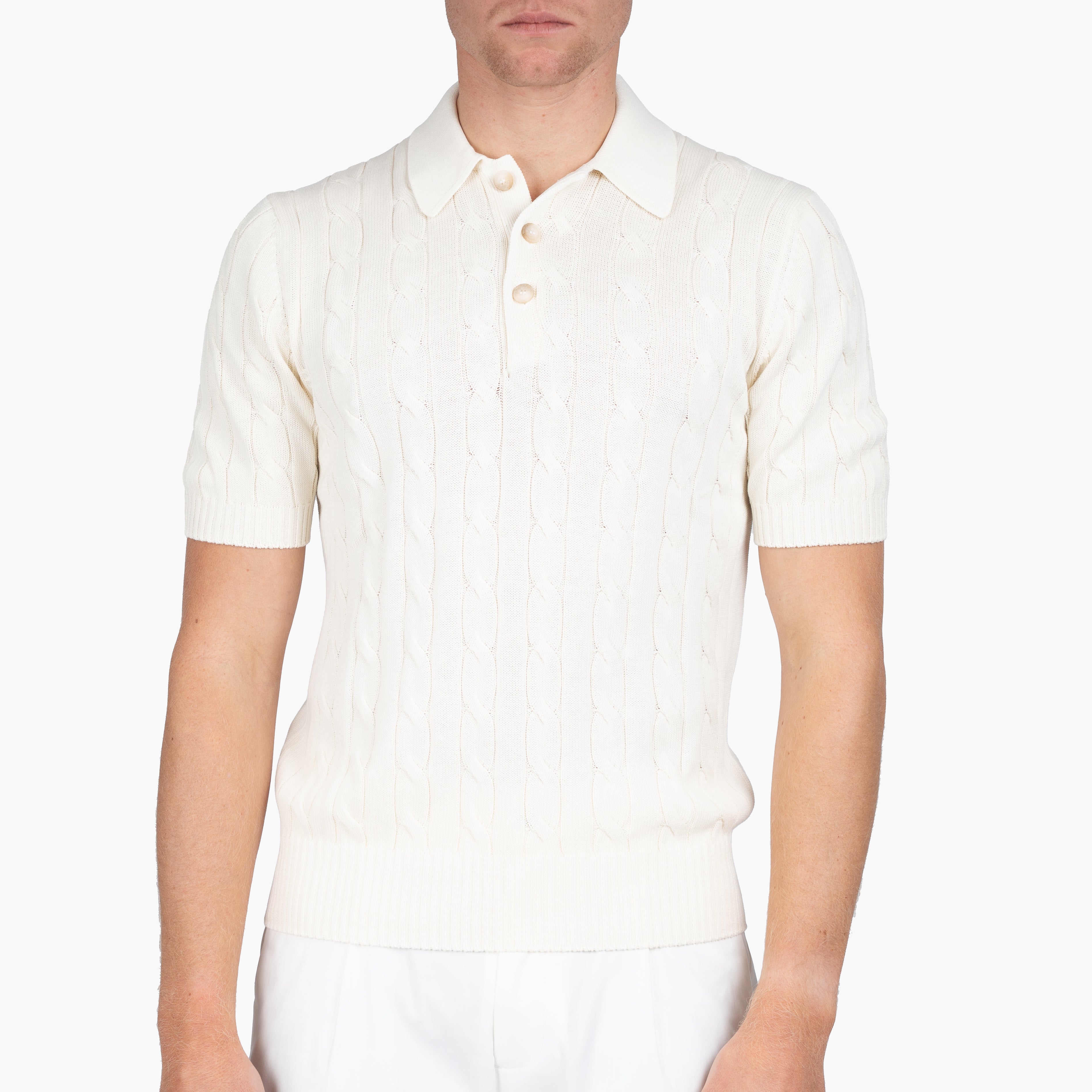 Gran Sasso Gebreide Kabel Polo Crème | Egyptian Cotton