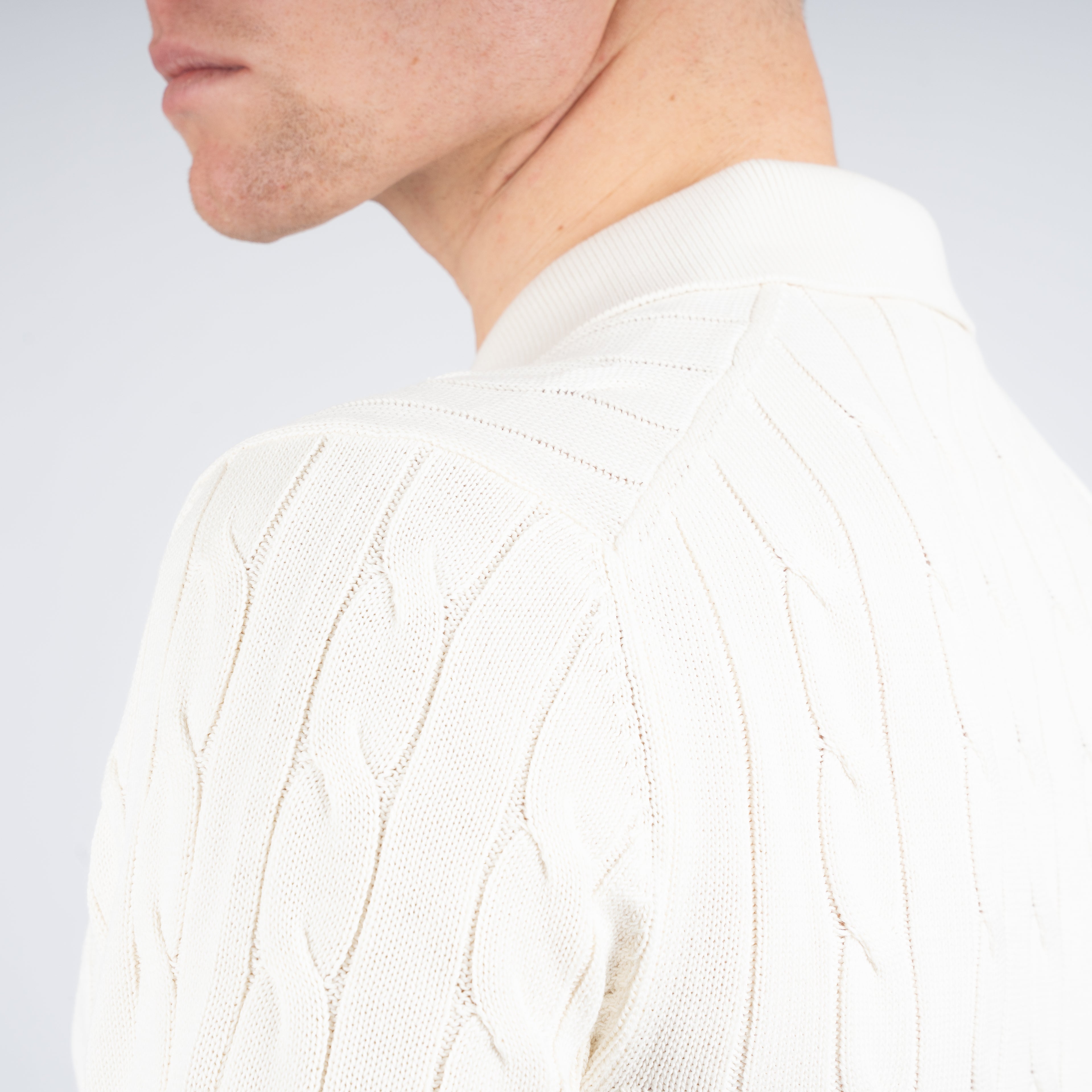 Gran Sasso Gebreide Kabel Polo Crème | Egyptian Cotton