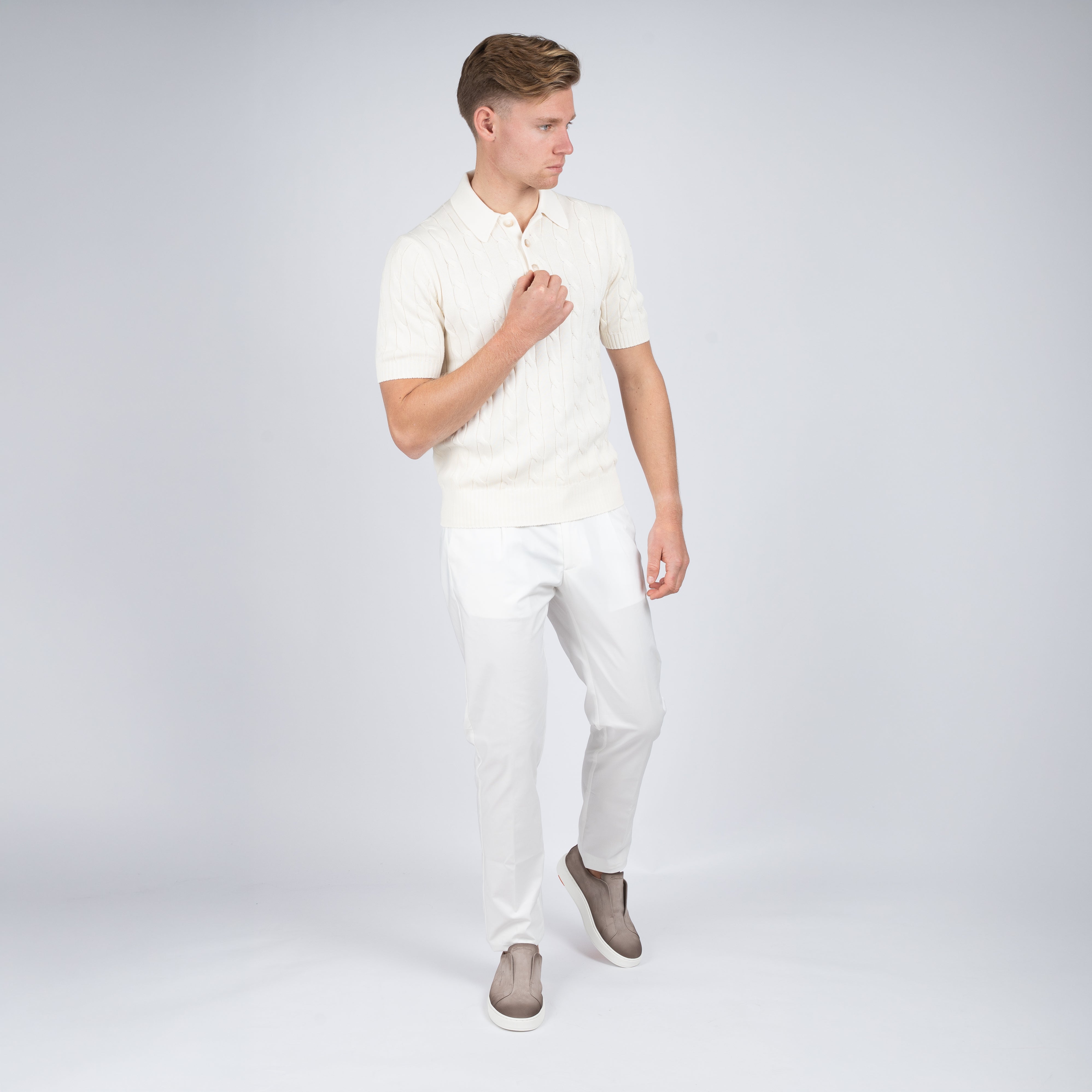 Gran Sasso Gebreide Kabel Polo Crème | Egyptian Cotton