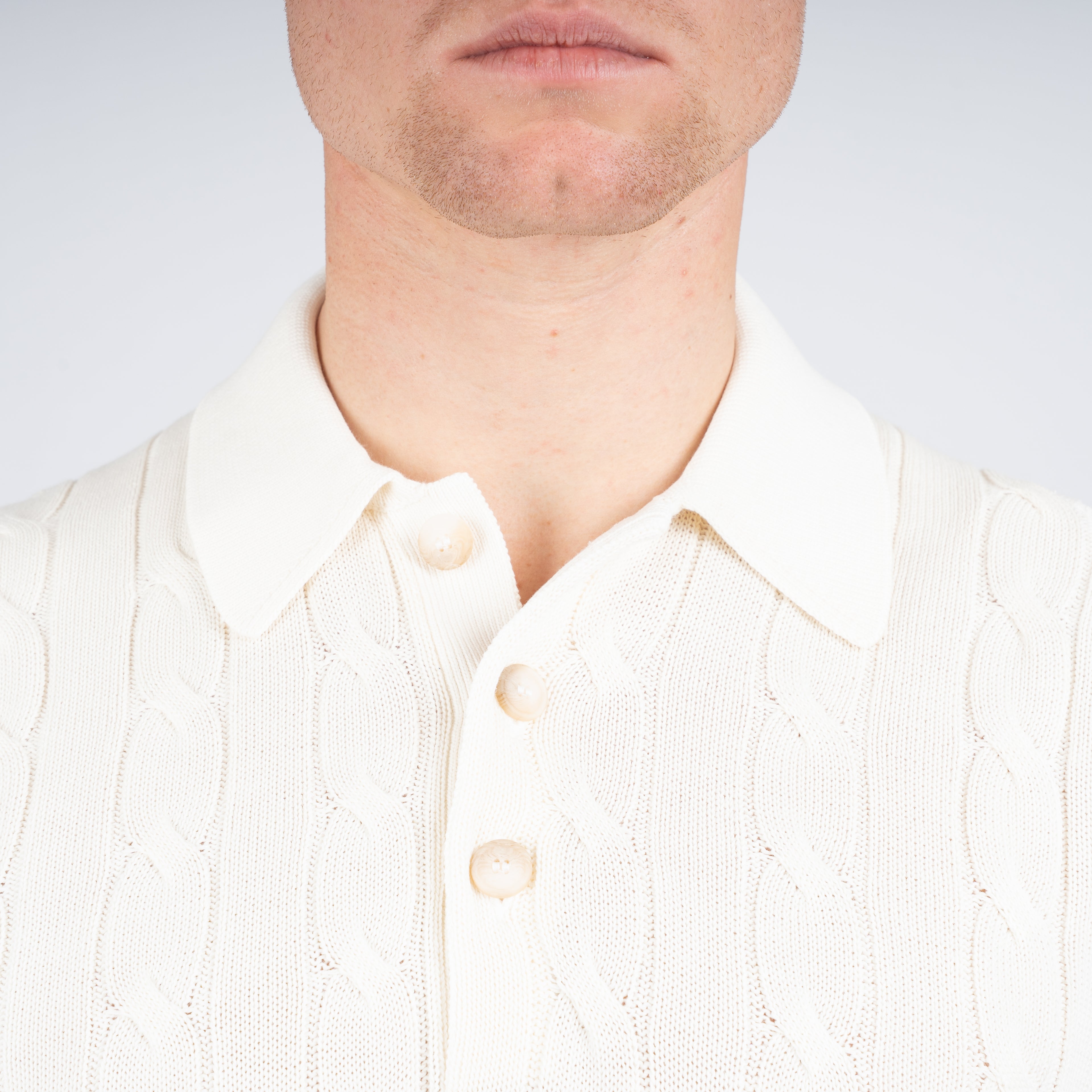 Gran Sasso Gebreide Kabel Polo Crème | Egyptian Cotton