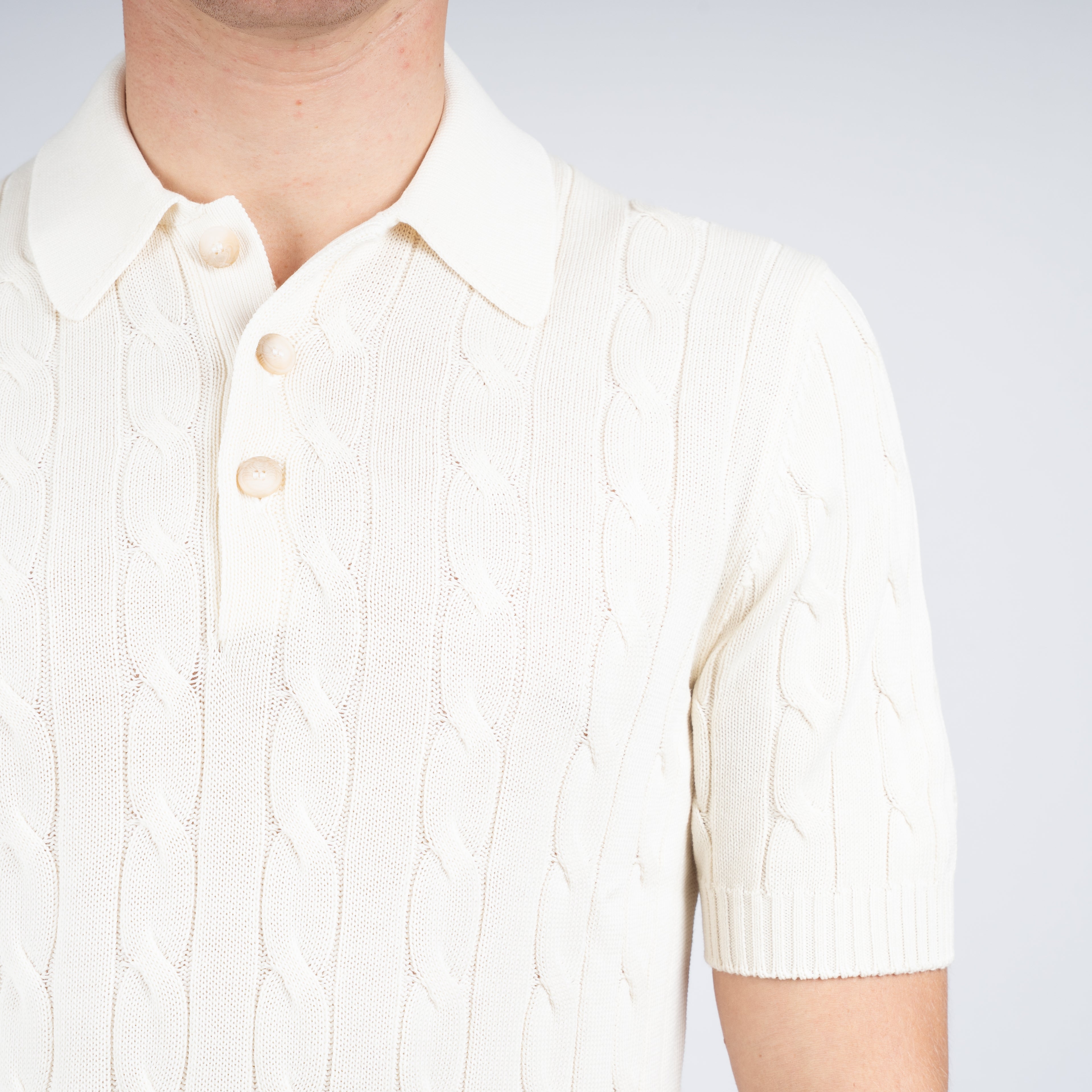 Gran Sasso Gebreide Kabel Polo Crème | Egyptian Cotton