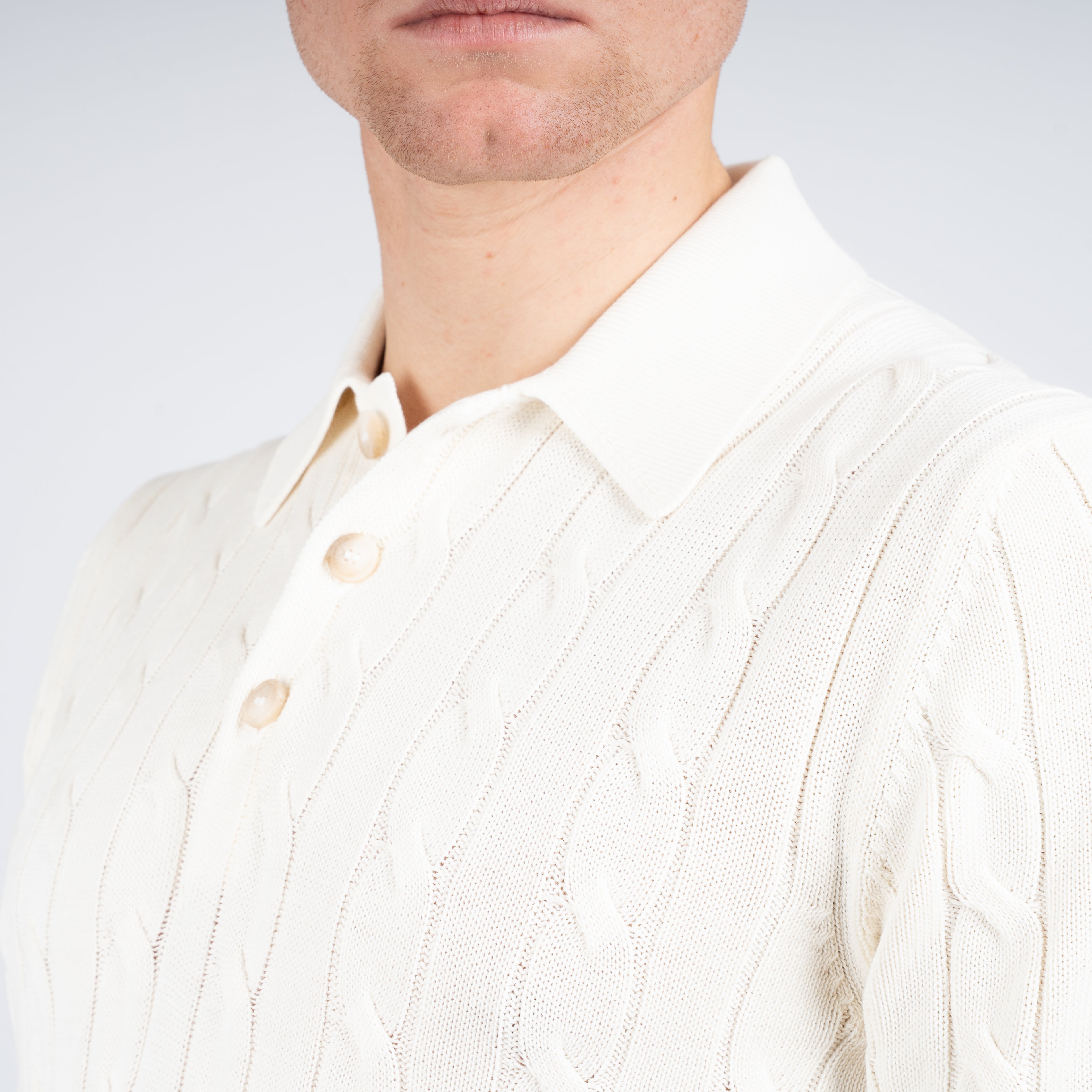 Gran Sasso Gebreide Kabel Polo Crème | Egyptian Cotton