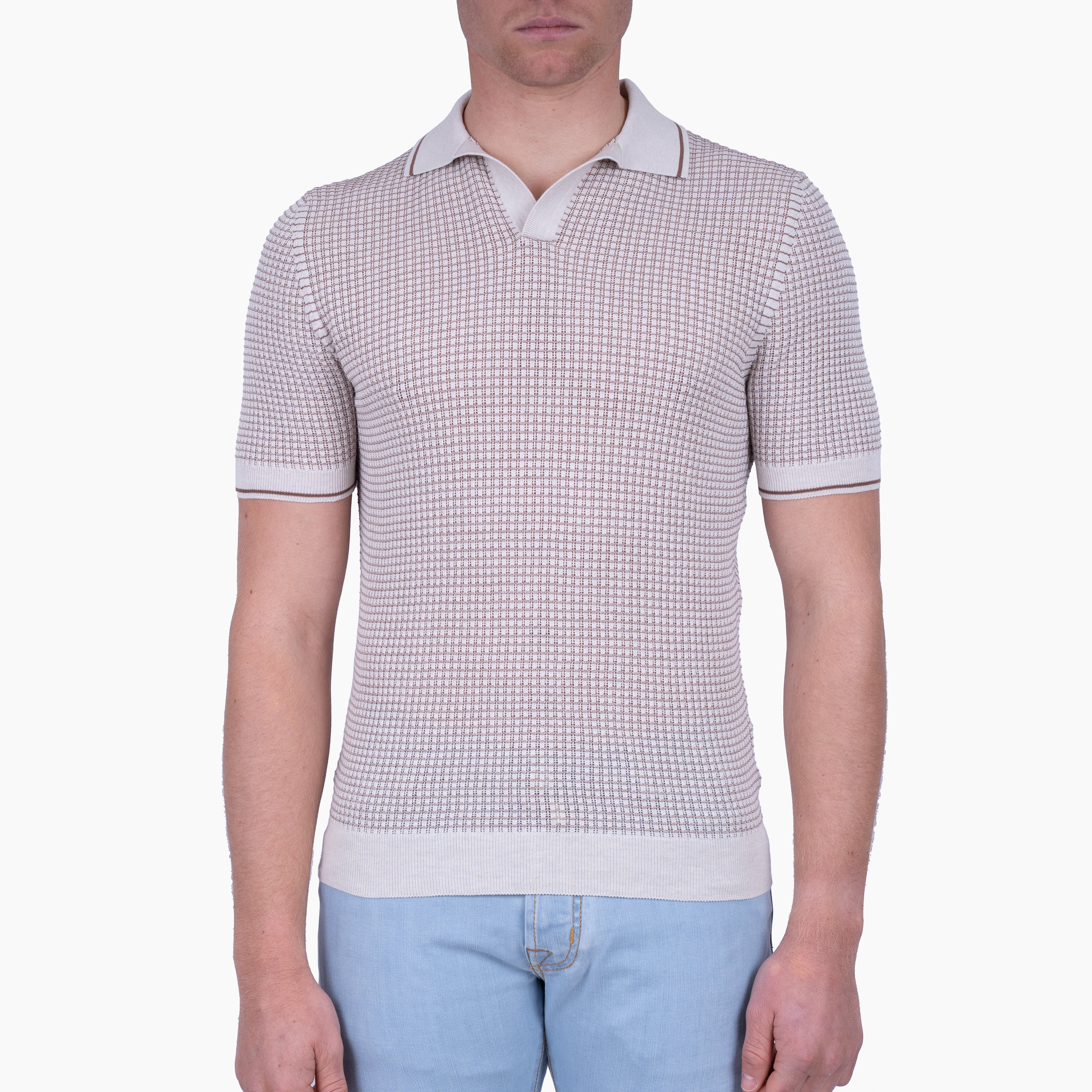 Gran Sasso Buttonless Polo Crème | Bicolor Fresh Cotton