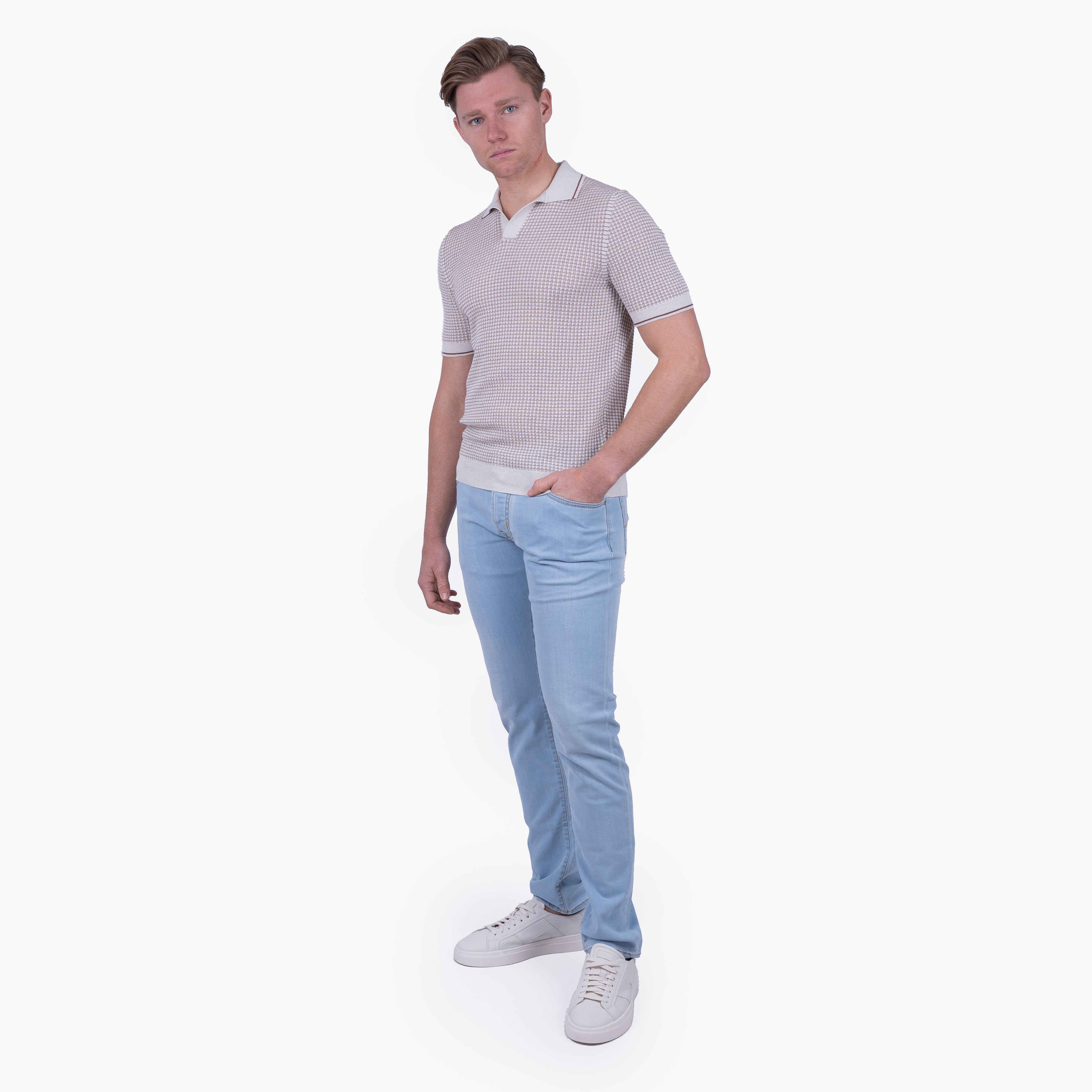 Gran Sasso Buttonless Polo Crème | Bicolor Fresh Cotton