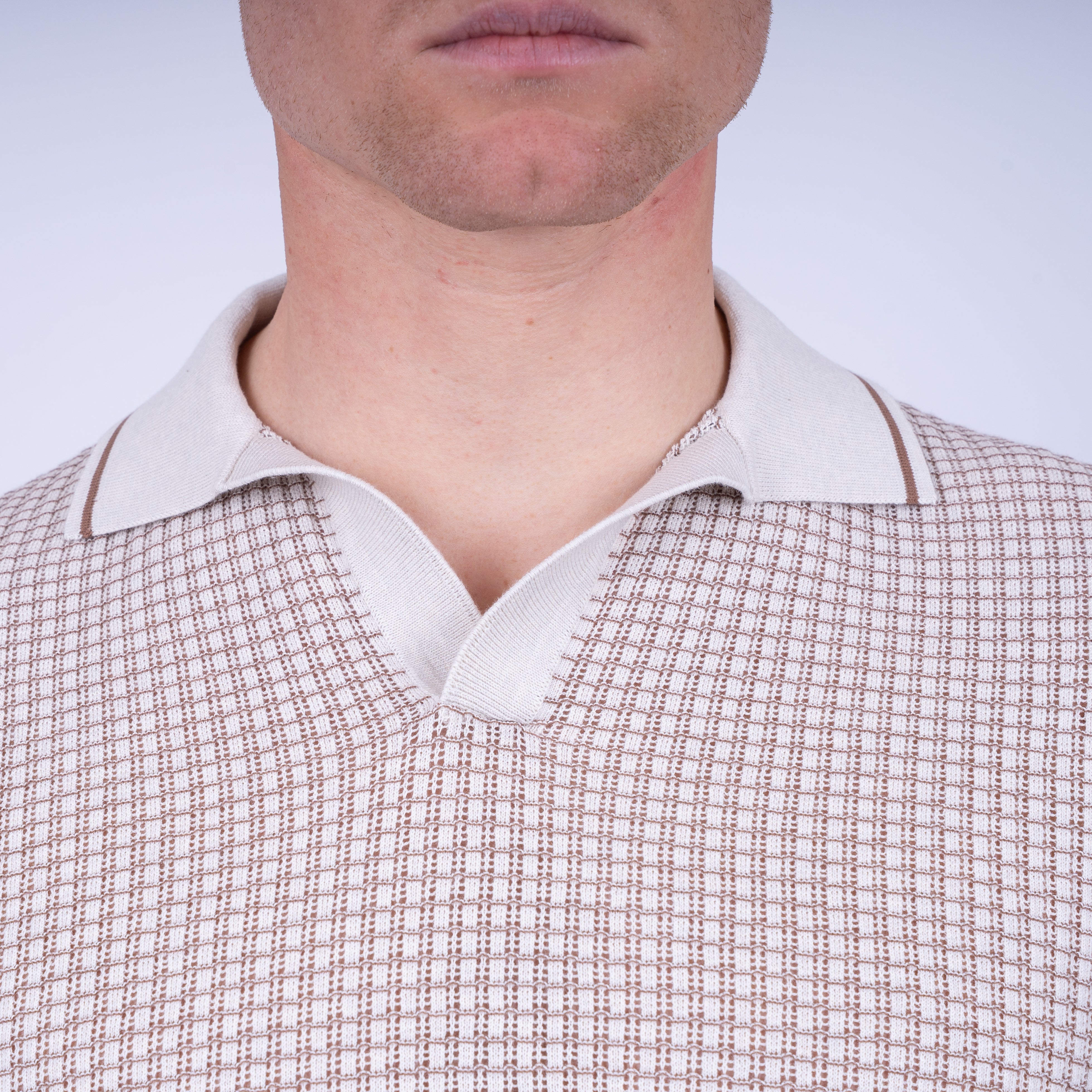 Gran Sasso Buttonless Polo Crème | Bicolor Fresh Cotton