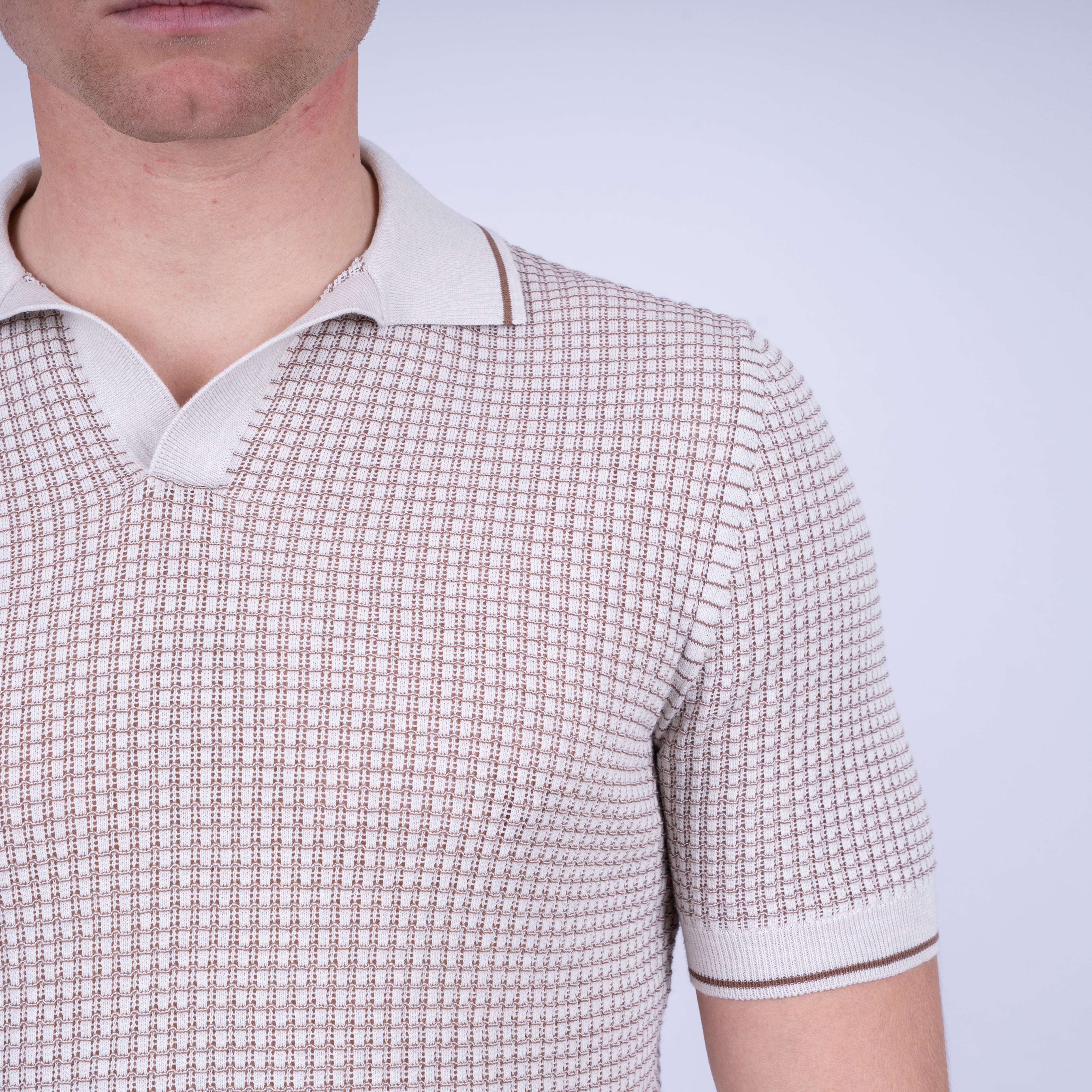 Gran Sasso Buttonless Polo Crème | Bicolor Fresh Cotton