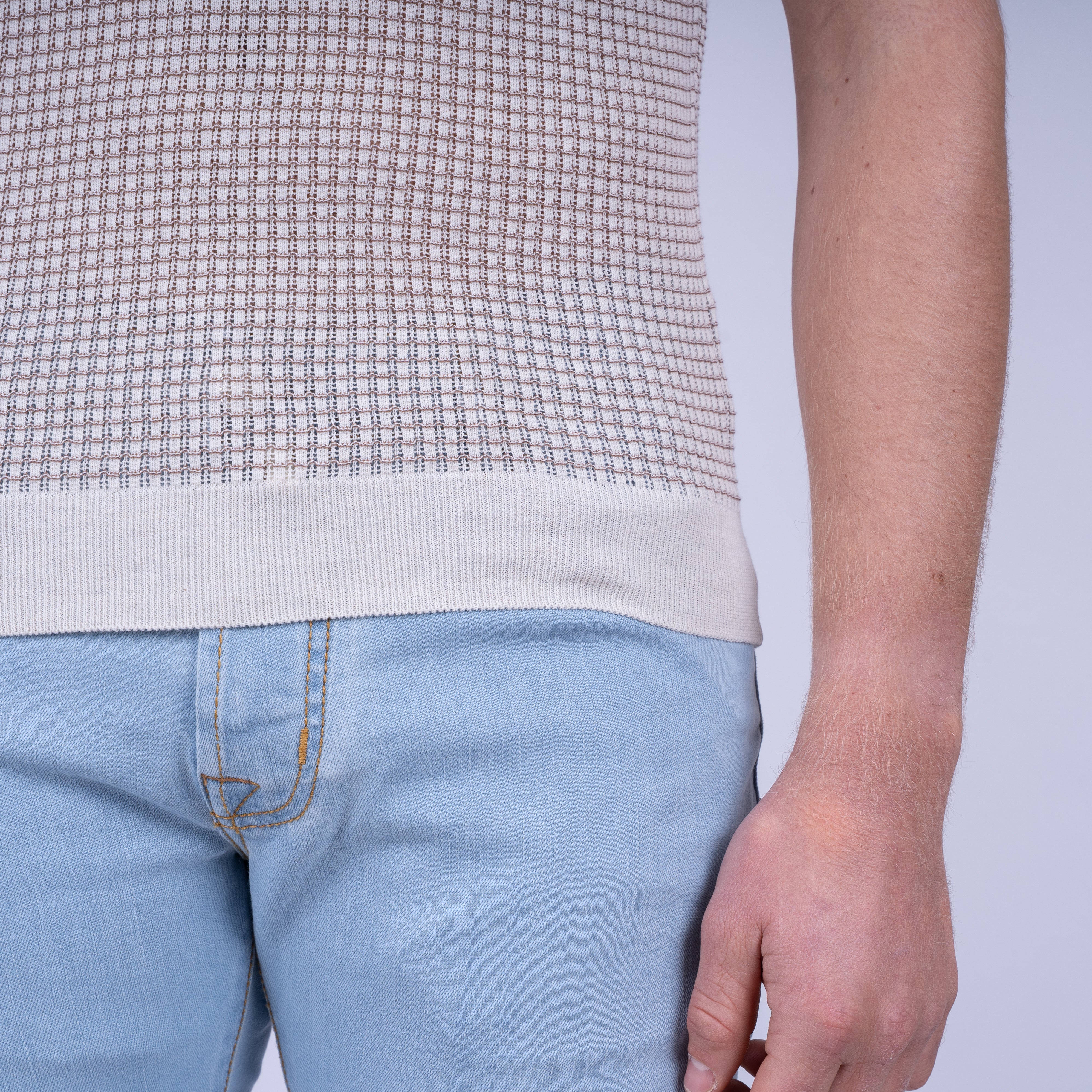 Gran Sasso Buttonless Polo Crème | Bicolor Fresh Cotton