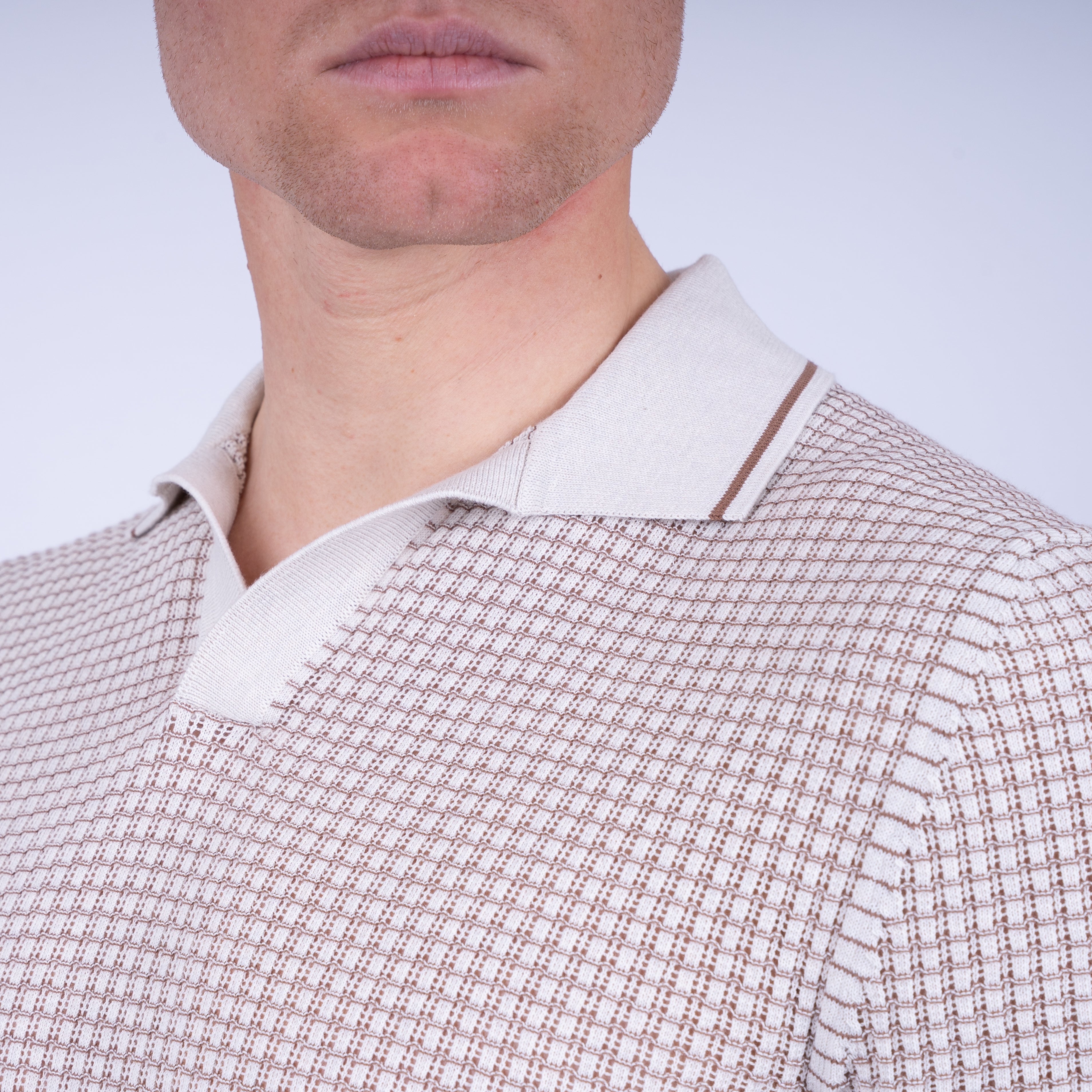 Gran Sasso Buttonless Polo Crème | Bicolor Fresh Cotton