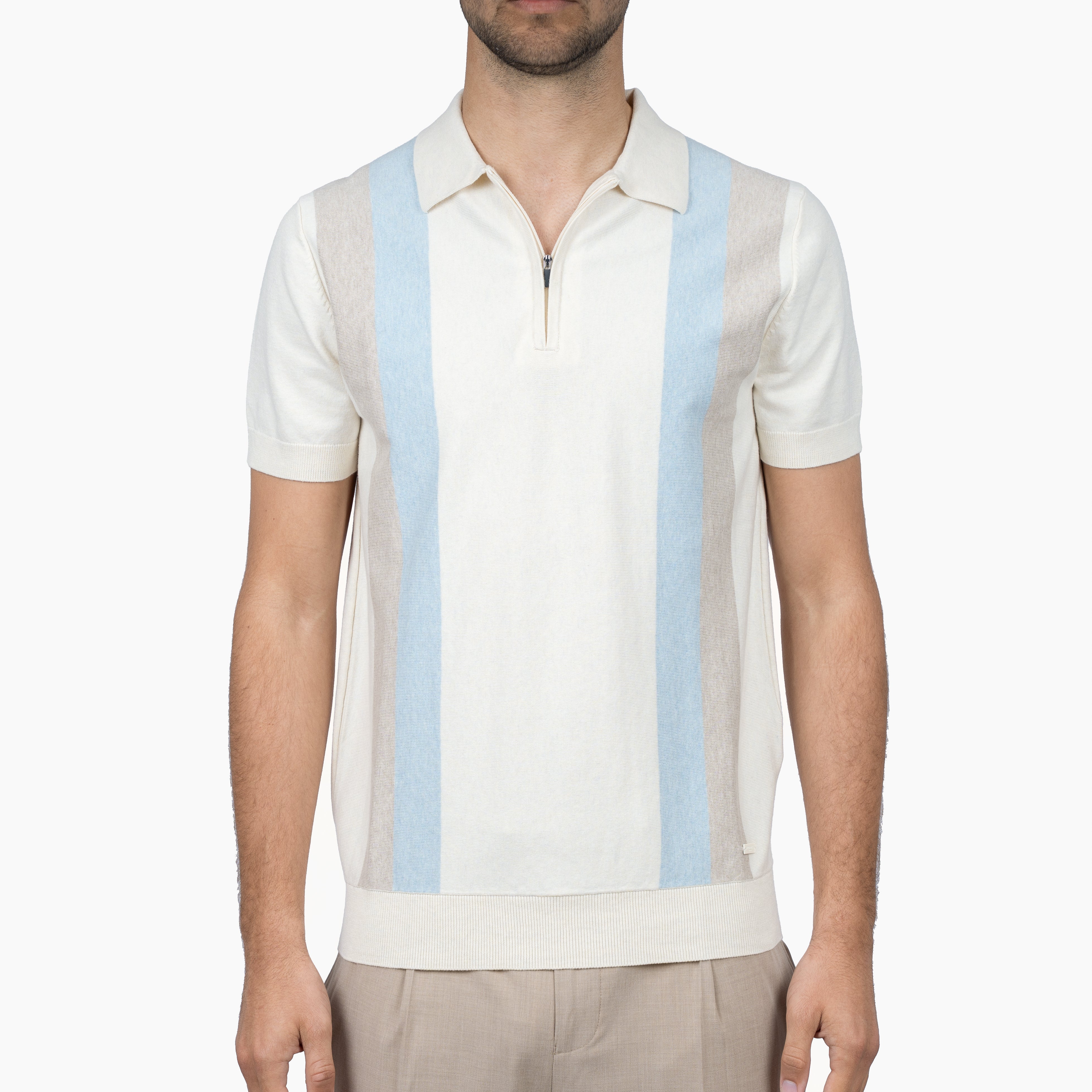 SEVEN DIALS Polo met Rits Creme / Lichtblauw | Fry
