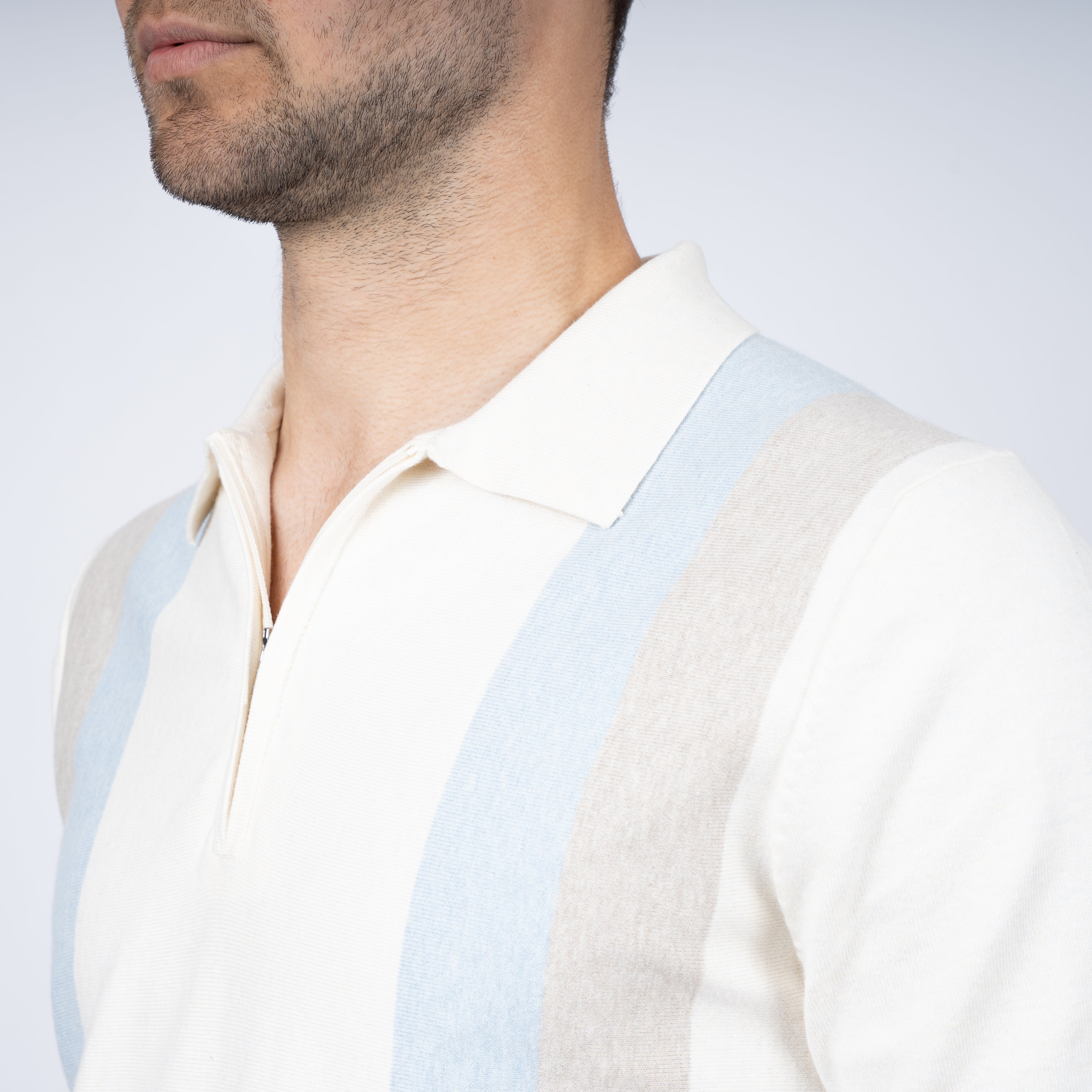 SEVEN DIALS Polo met Rits Creme / Lichtblauw | Fry