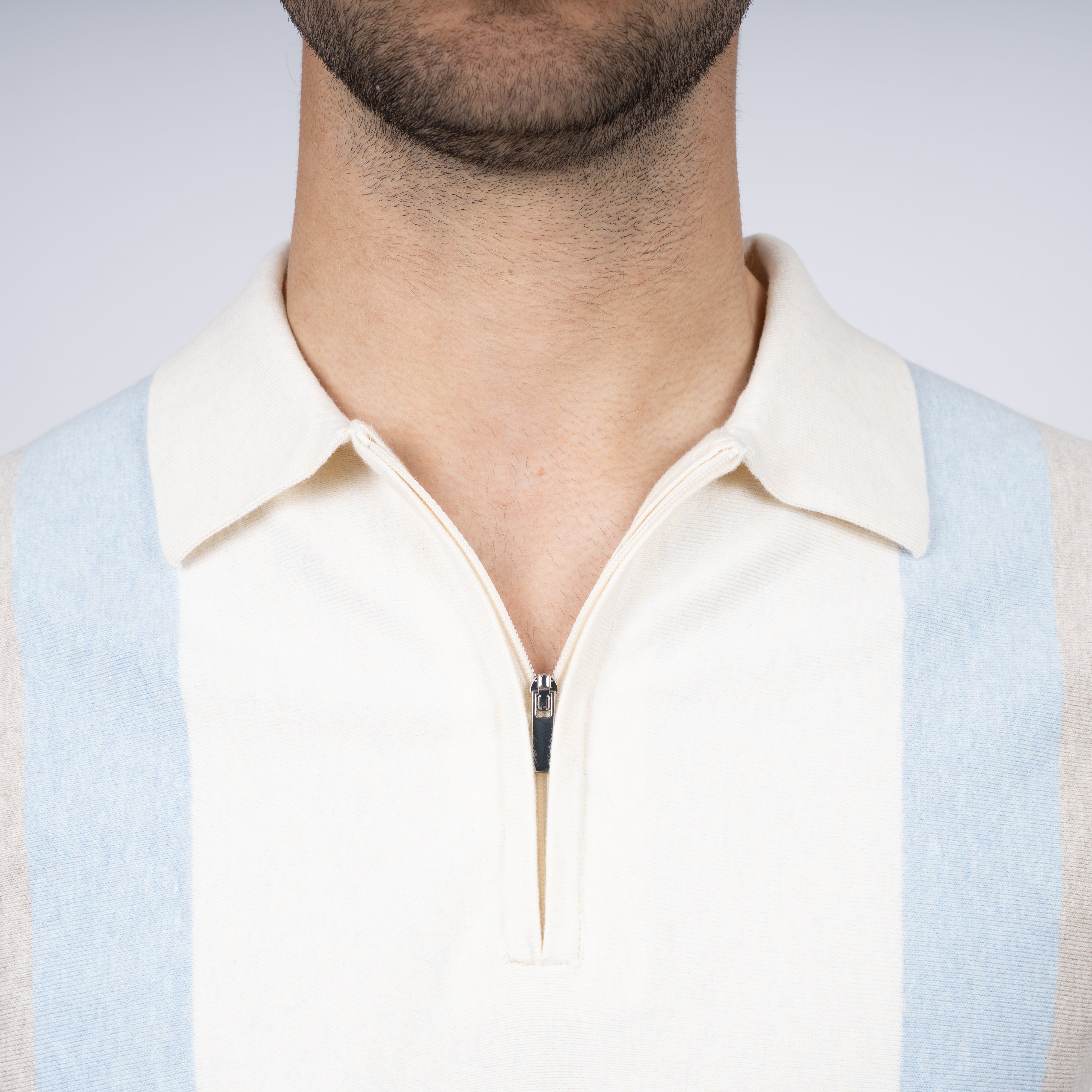 SEVEN DIALS Polo met Rits Creme / Lichtblauw | Fry