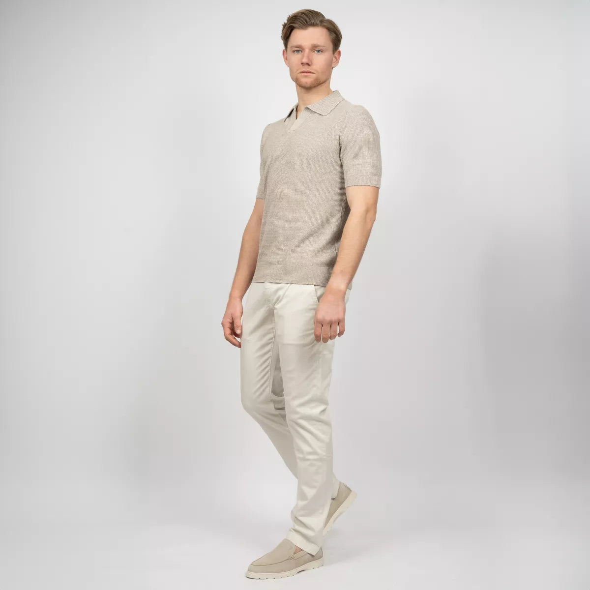 Gran Sasso Polo Beige | Rice Stitch Skipper Polo