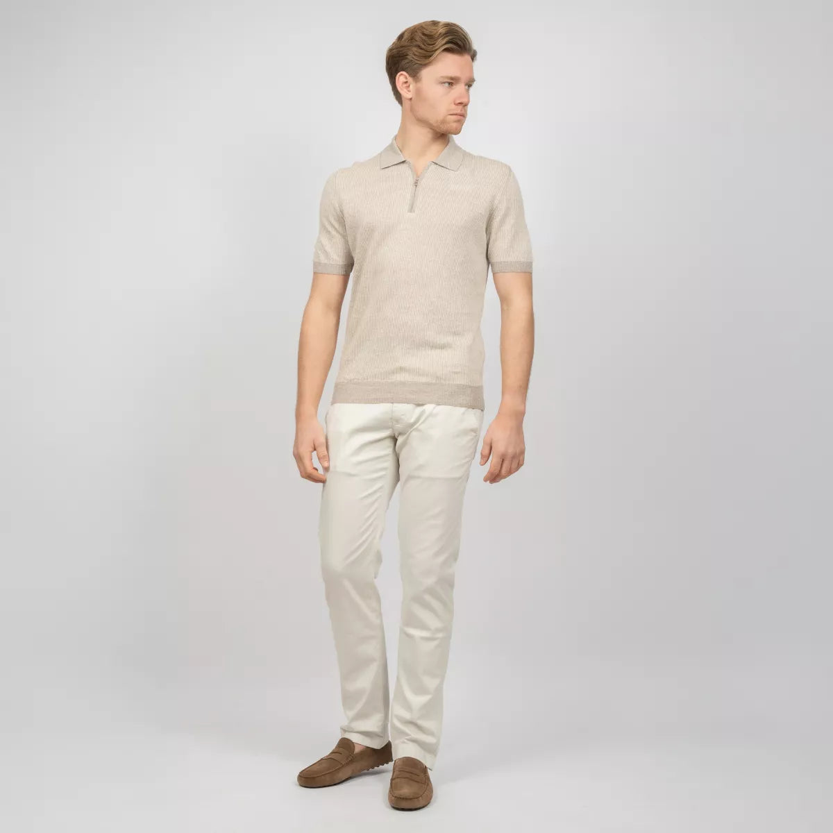 Gran Sasso Polo met Rits Beige | Linnen & Cotton