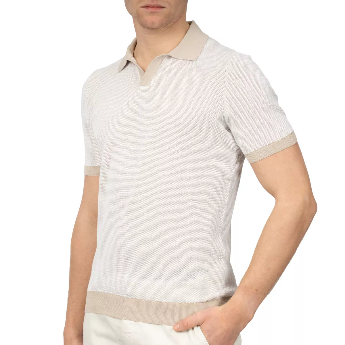 Gran Sasso Polo Off-White met Beige