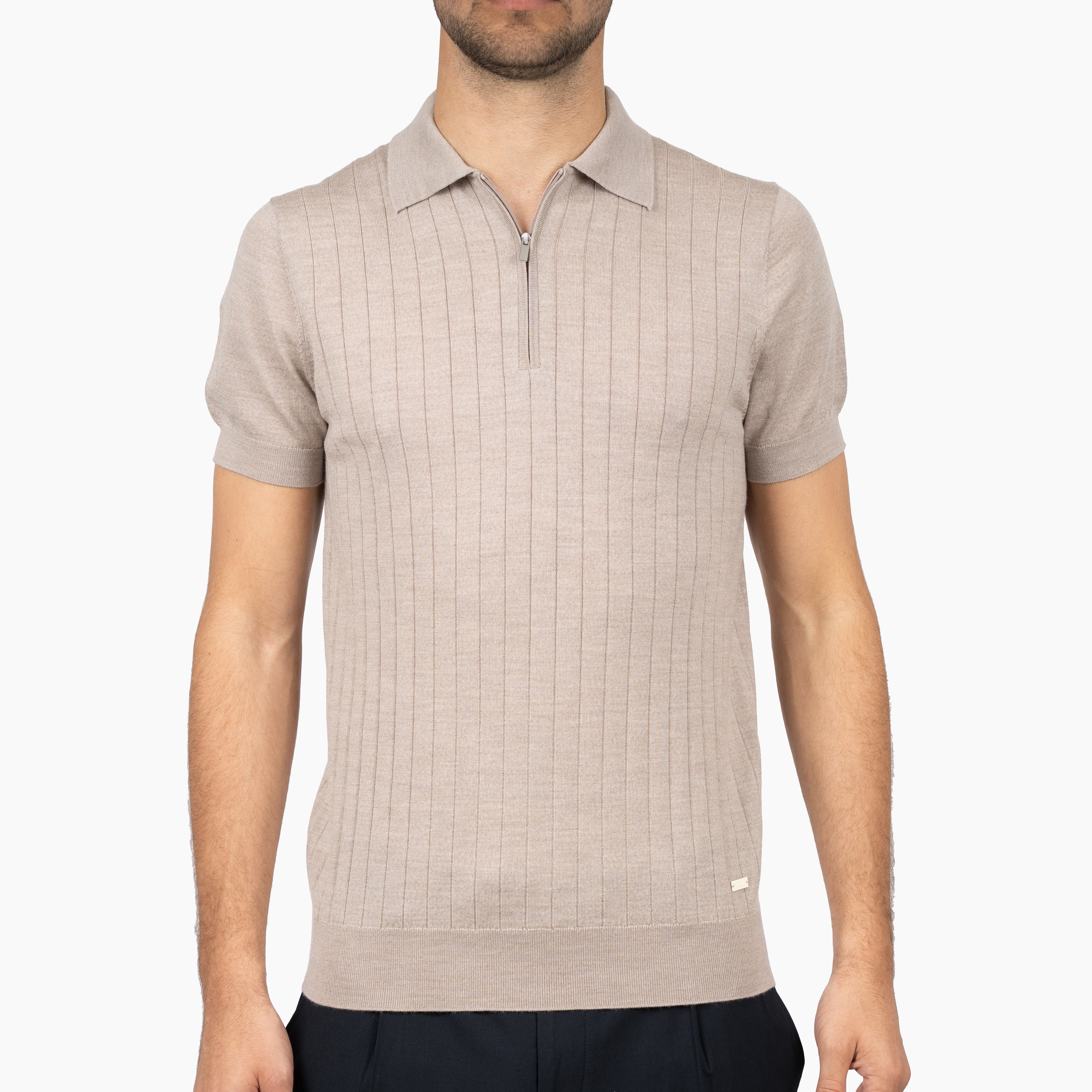 SEVEN DIALS Gebreide Polo met Rits Beige | Brentt
