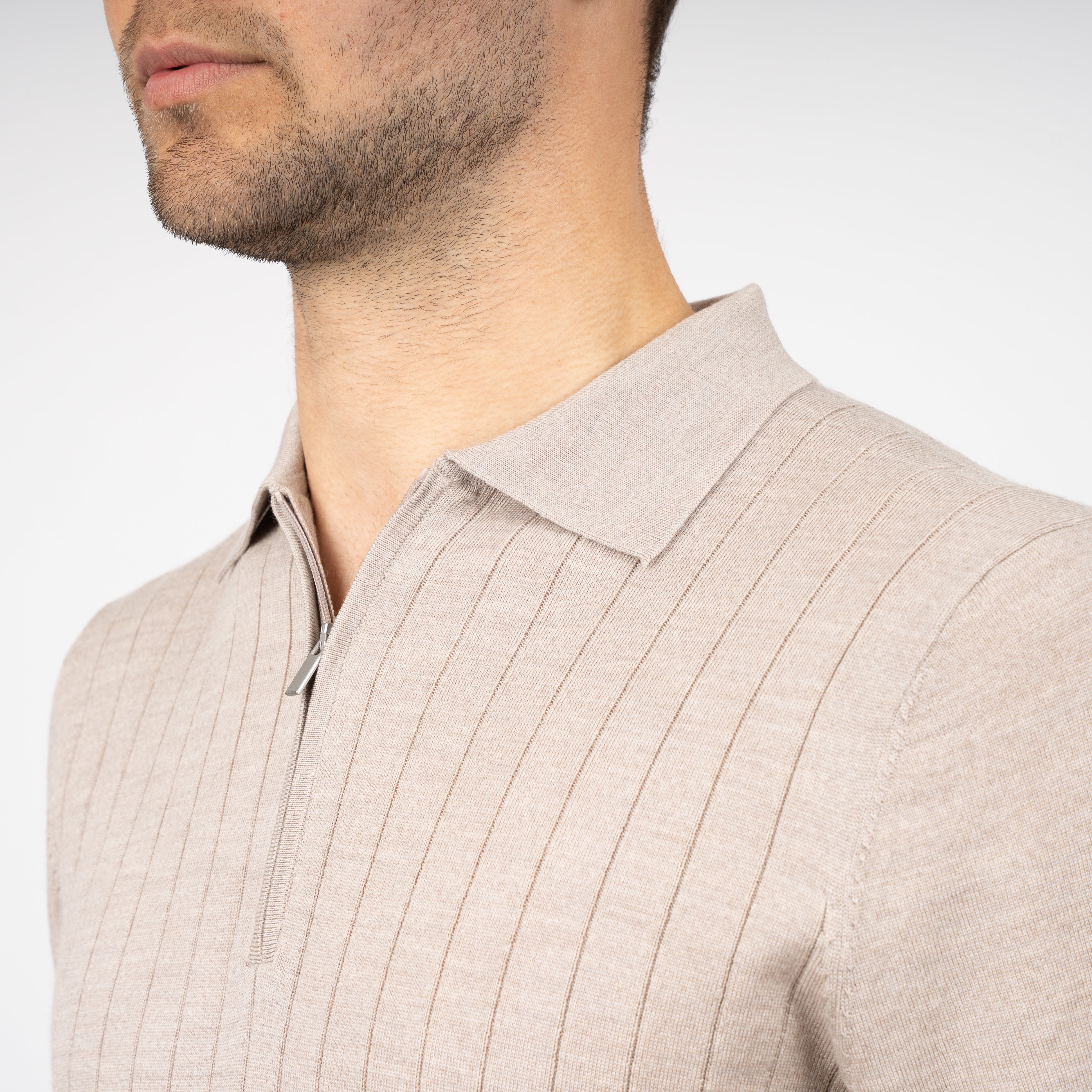 SEVEN DIALS Gebreide Polo met Rits Beige | Brentt