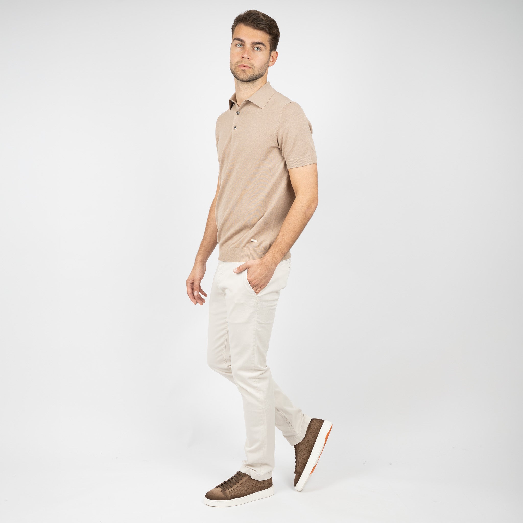 SEVEN DIALS Gebreide Polo Zand | Fillin