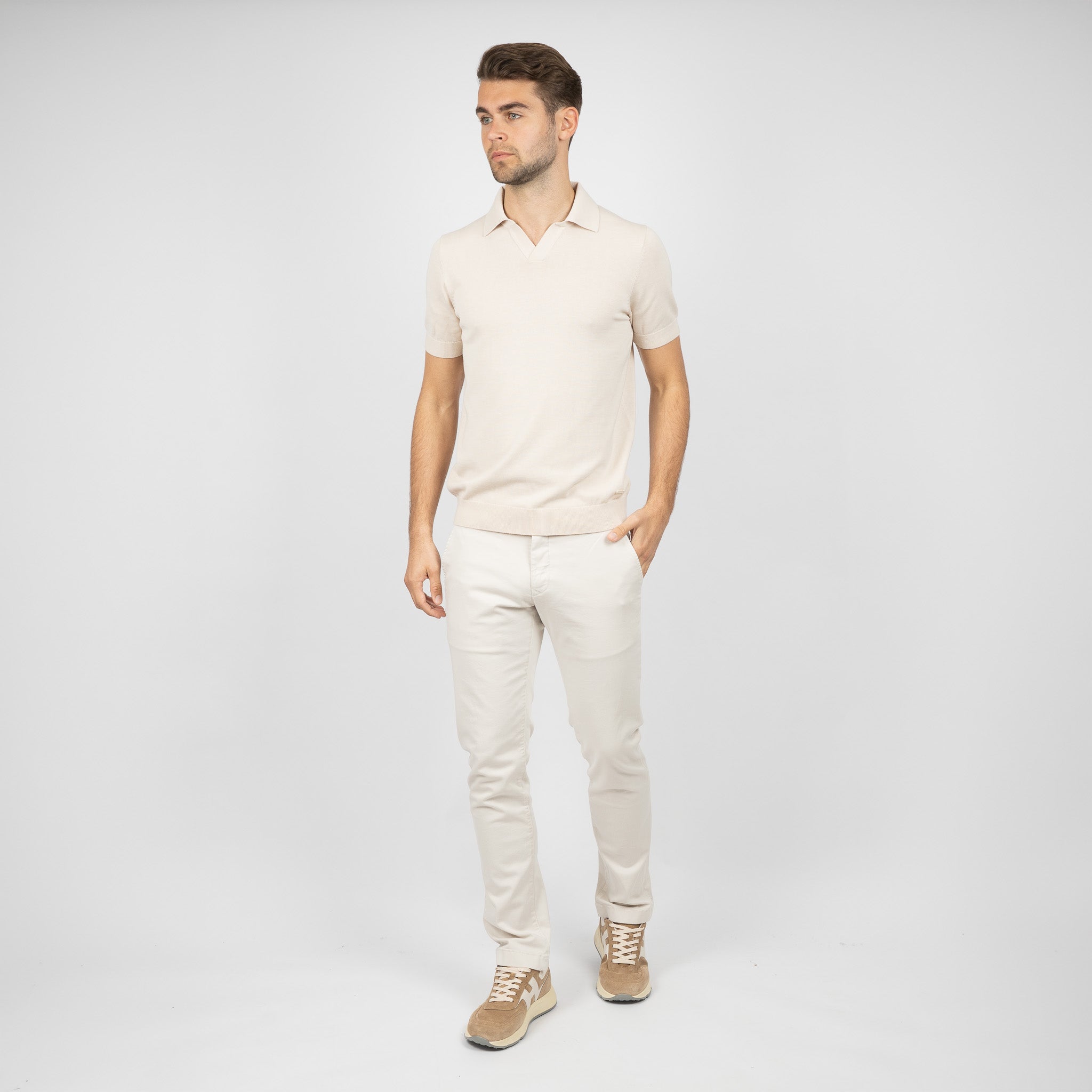 SEVEN DIALS Gebreide Buttonless Polo Beige | Dyche