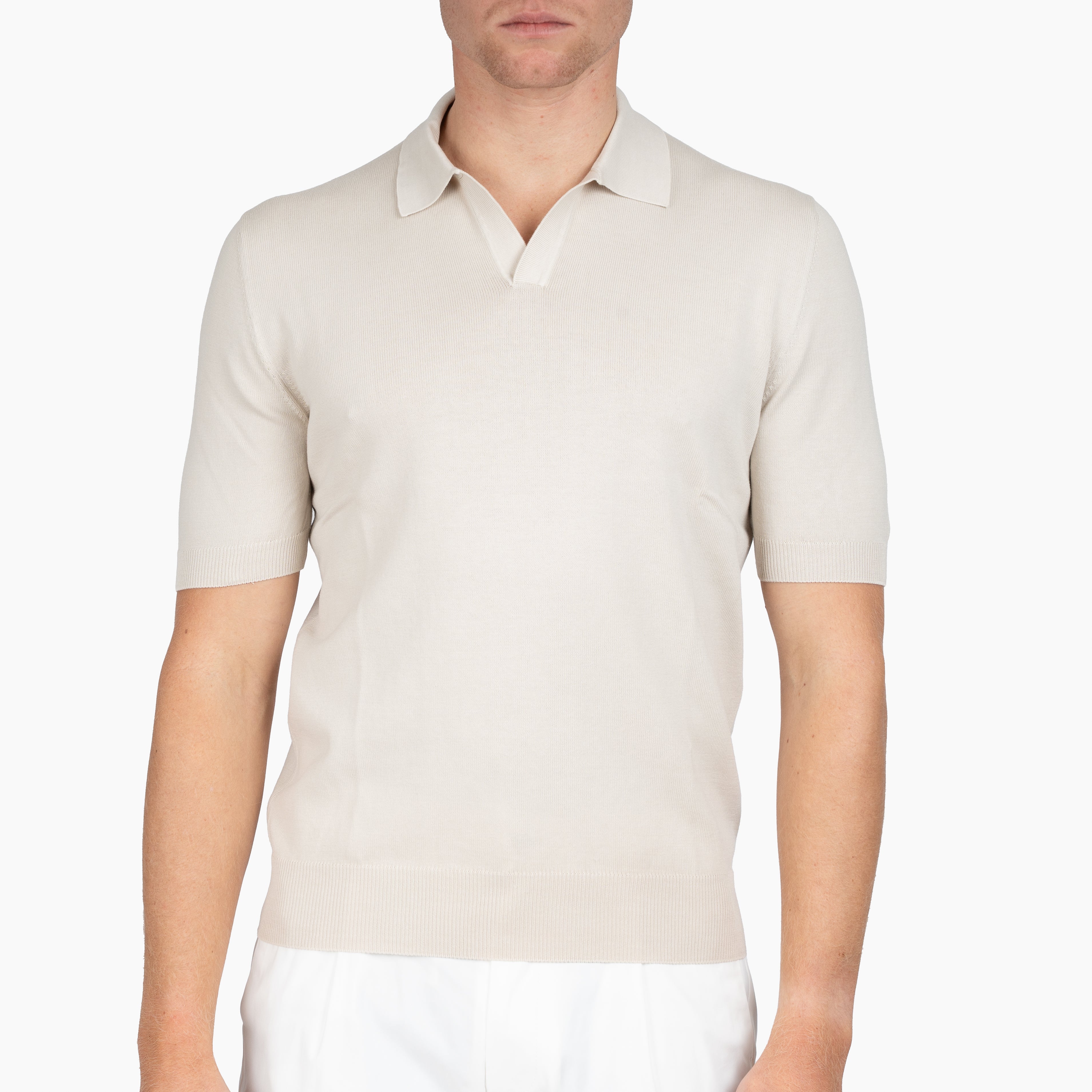 Gran Sasso Buttonless Polo Beige | Egyptian Cotton