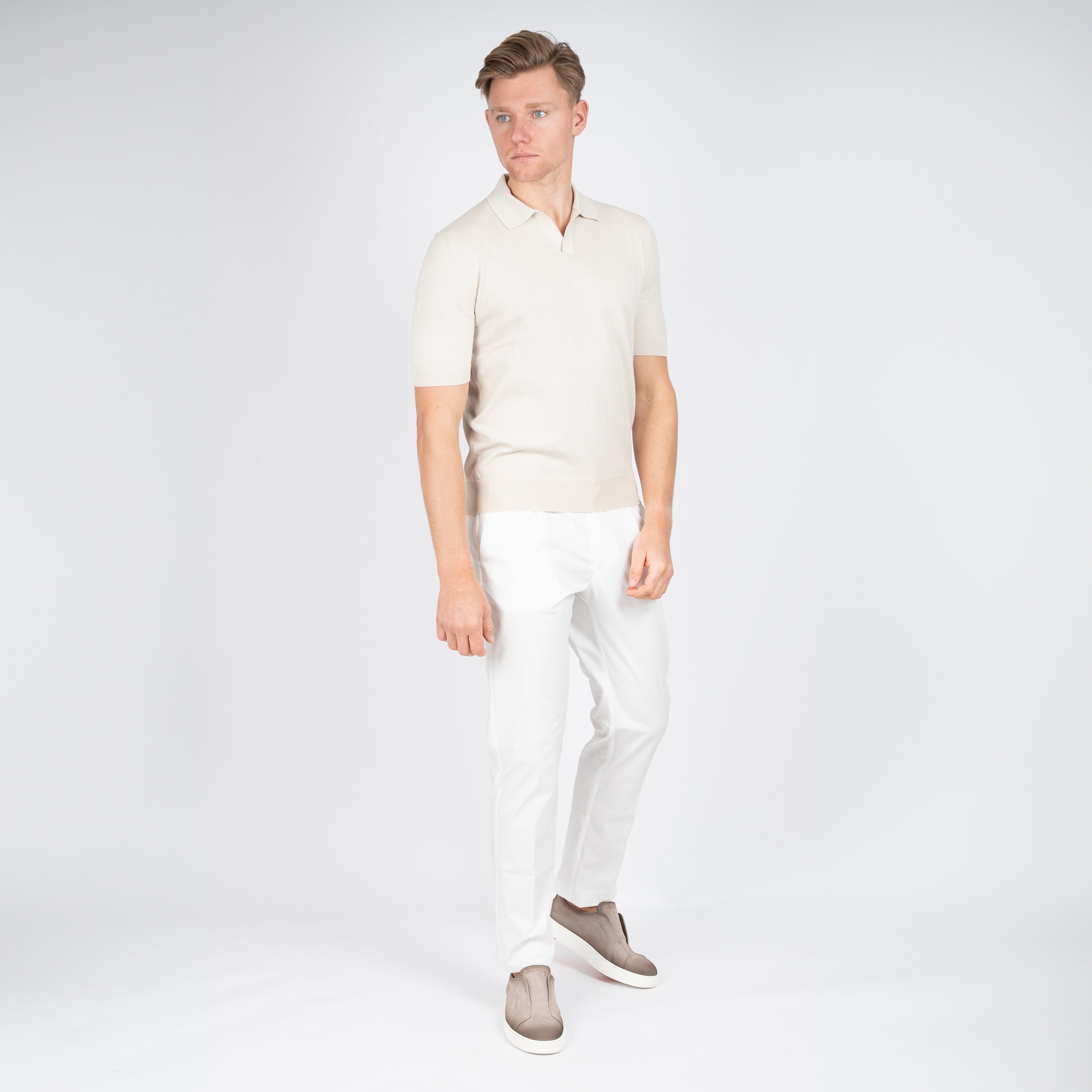 Gran Sasso Buttonless Polo Beige | Egyptian Cotton