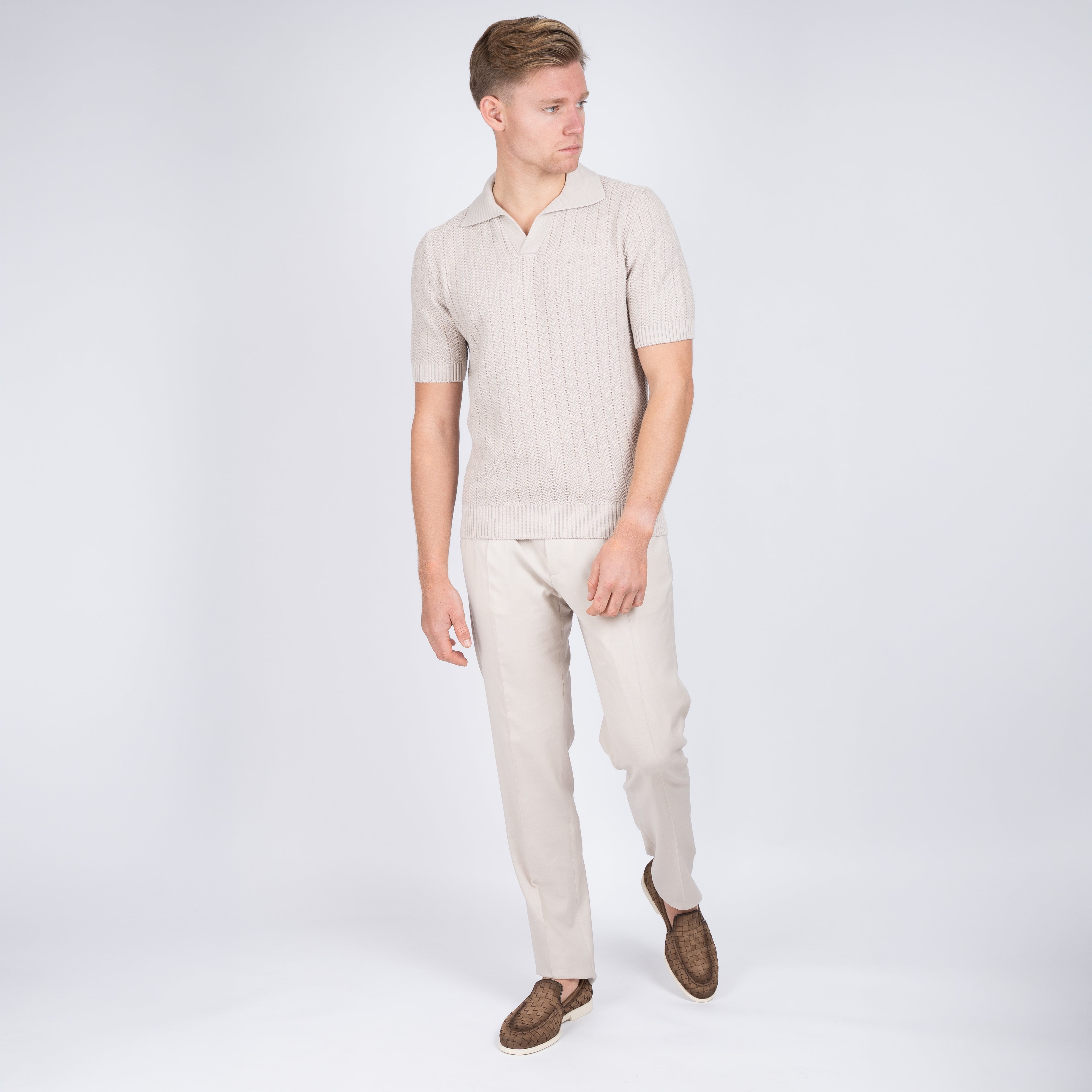 Gran Sasso Polo Buttonless Kraag Beige | Cotton