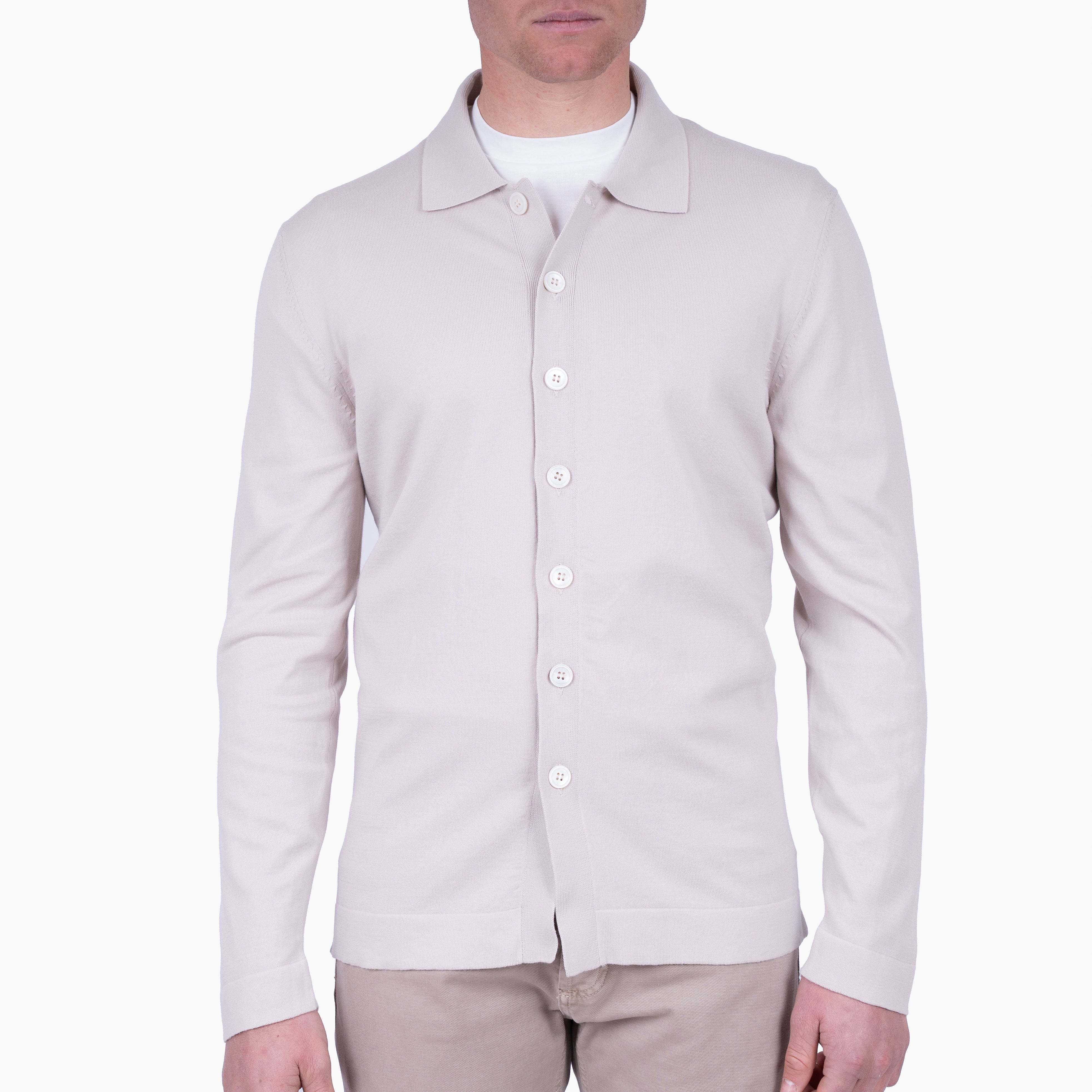 Gran Sasso Gebreid Knoopvest Beige | Organic Cotton