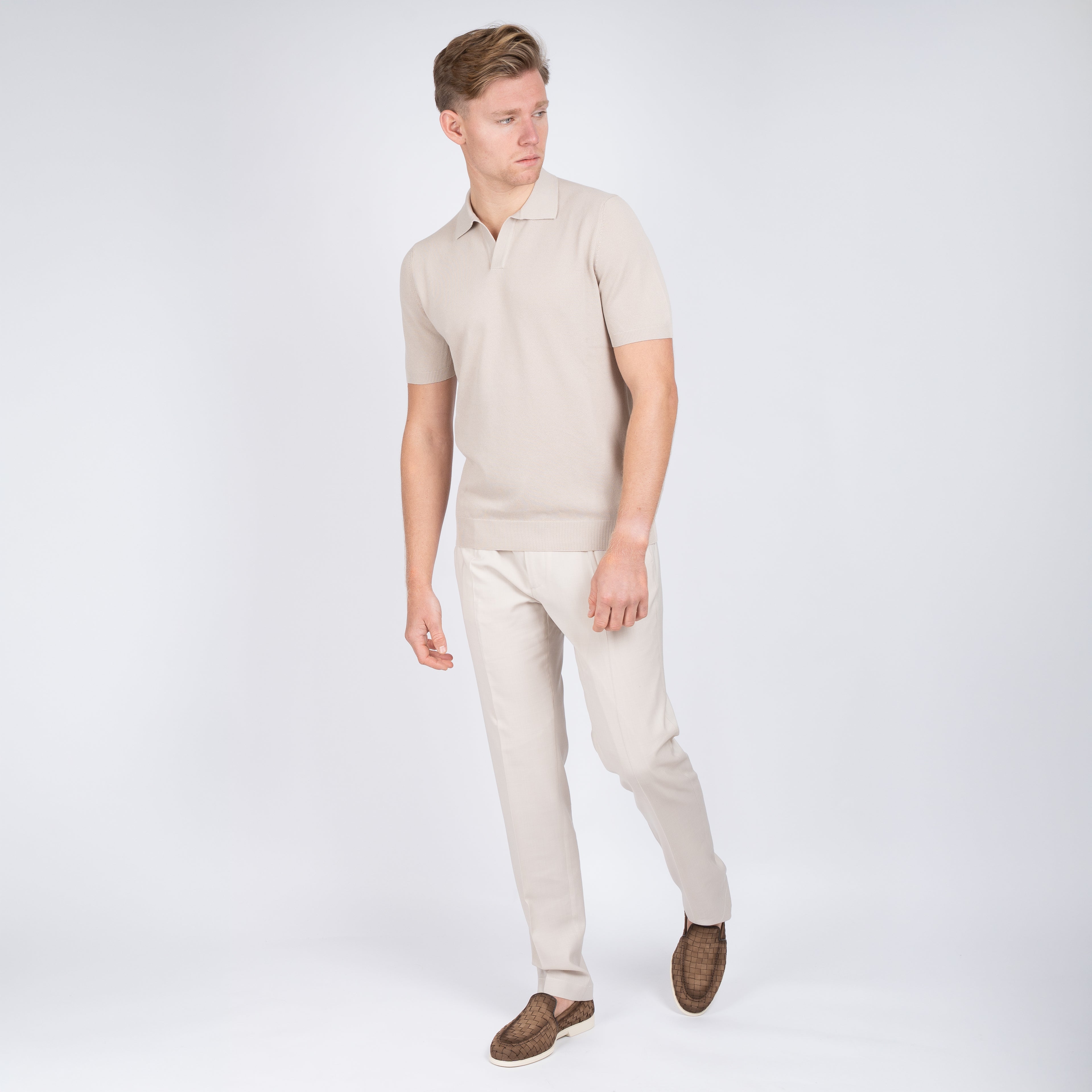 Gran Sasso Polo Buttonless Kraag Beige | Fresh Cotton