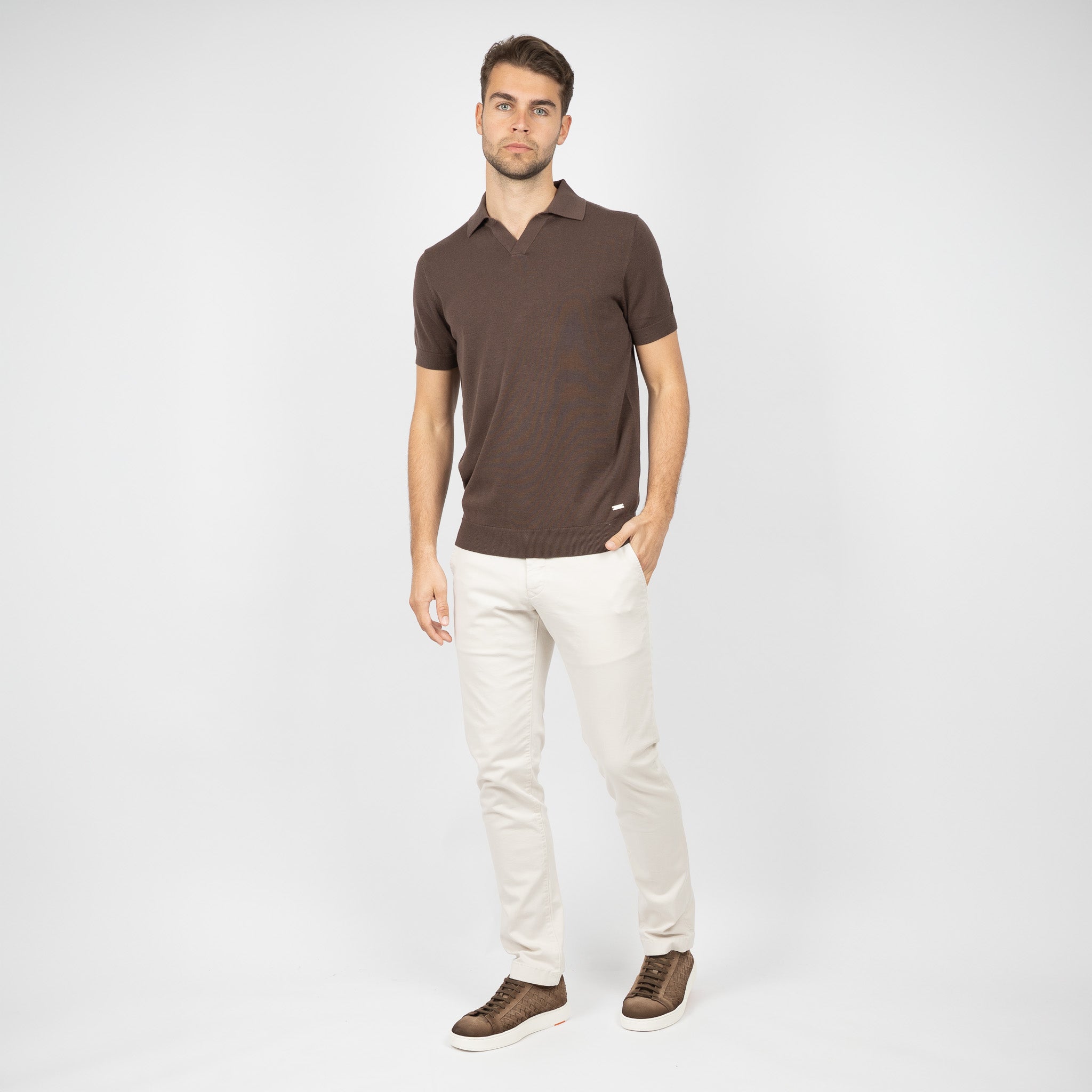 SEVEN DIALS Gebreide Polo Bruin | Fillin