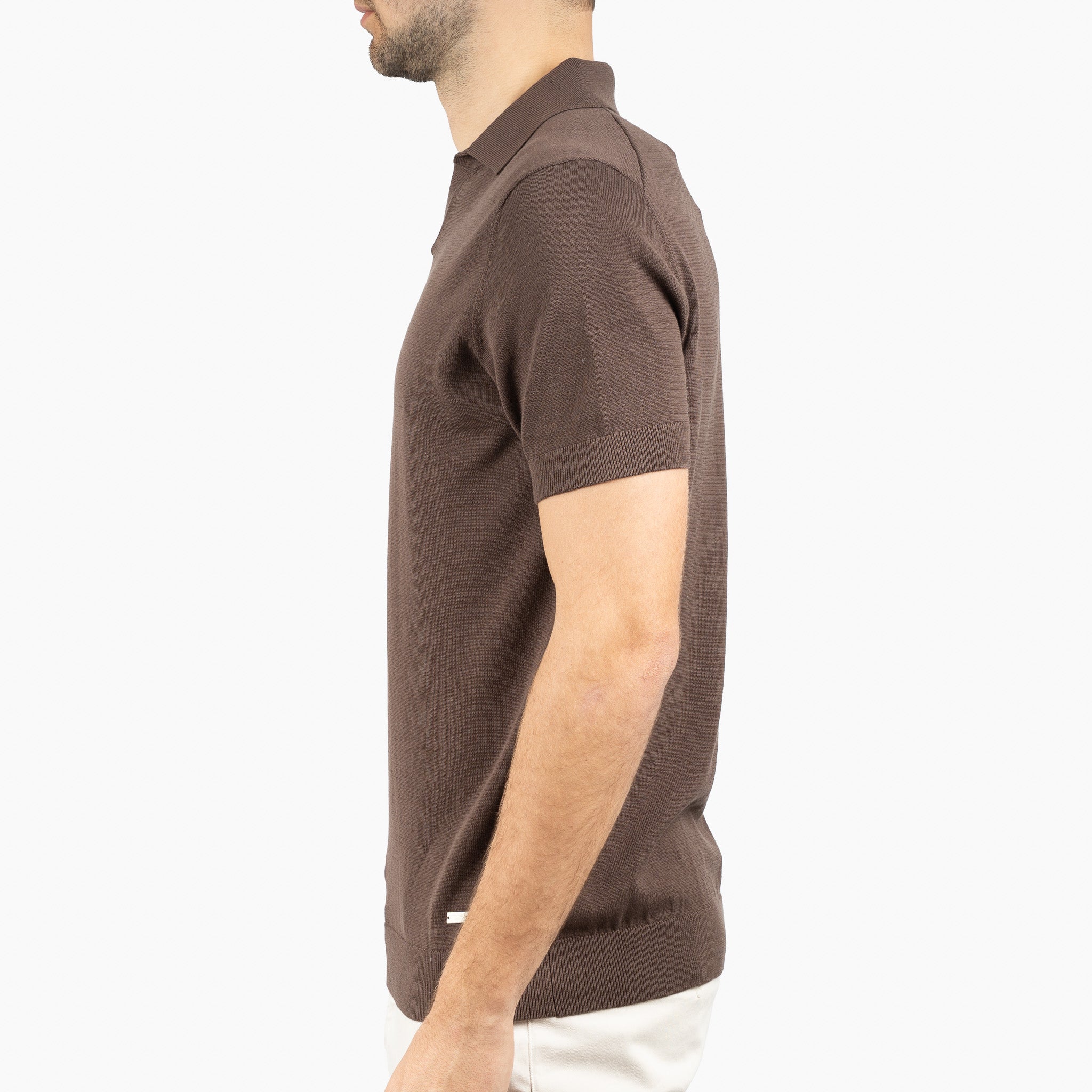 SEVEN DIALS Gebreide Buttonless Polo Bruin | Dyche