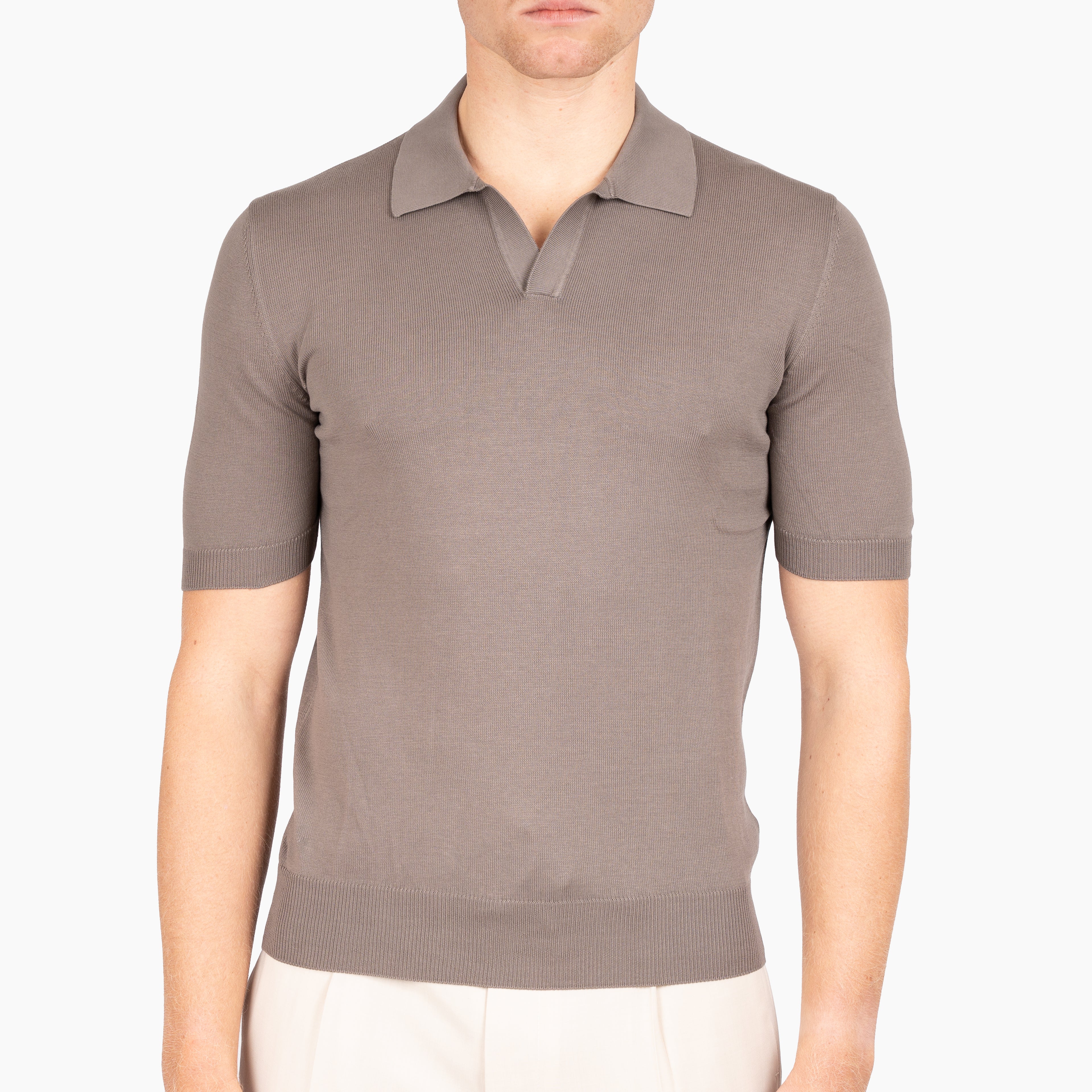 Gran Sasso Buttonless Polo Taupe | Egyptian Cotton