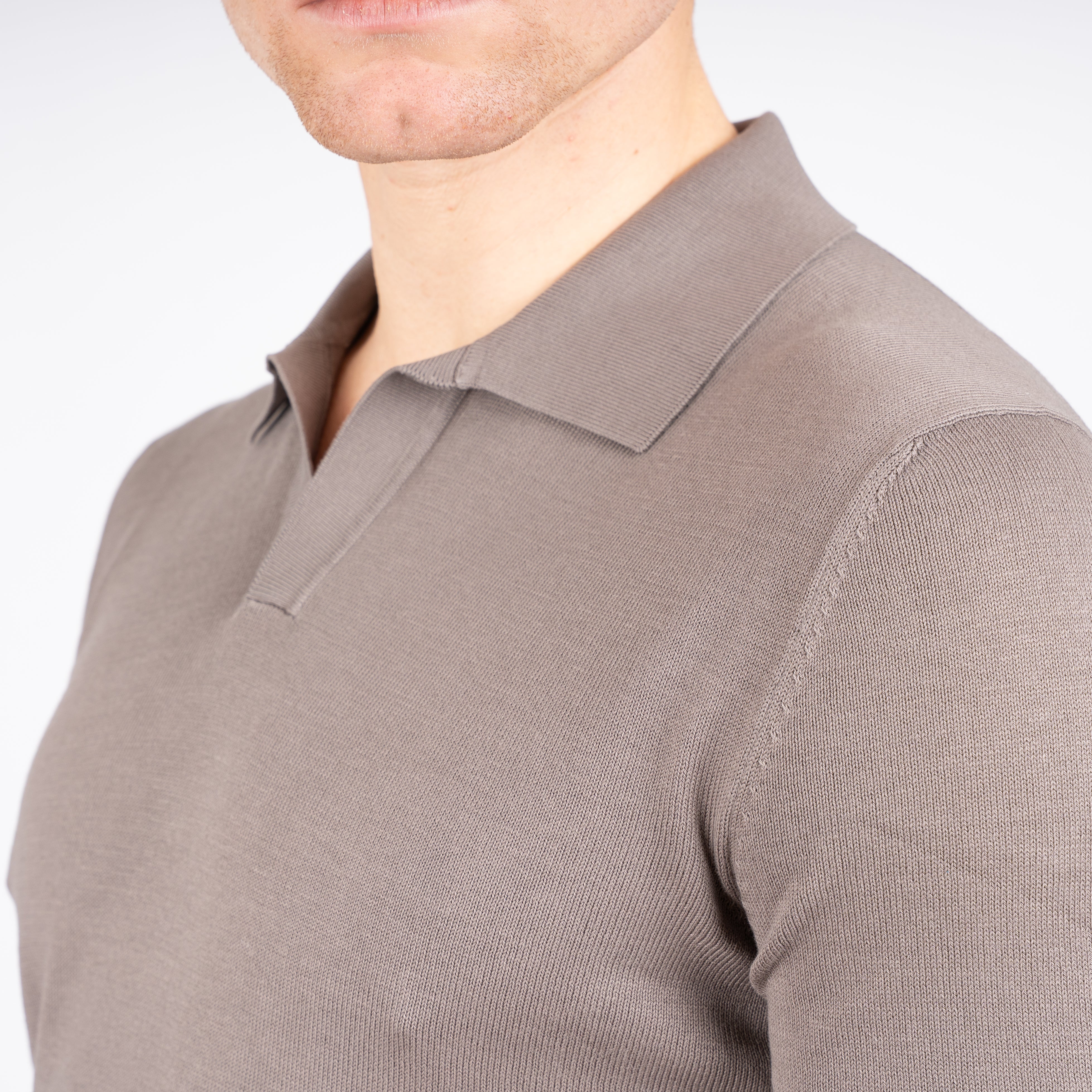 Gran Sasso Buttonless Polo Taupe | Egyptian Cotton