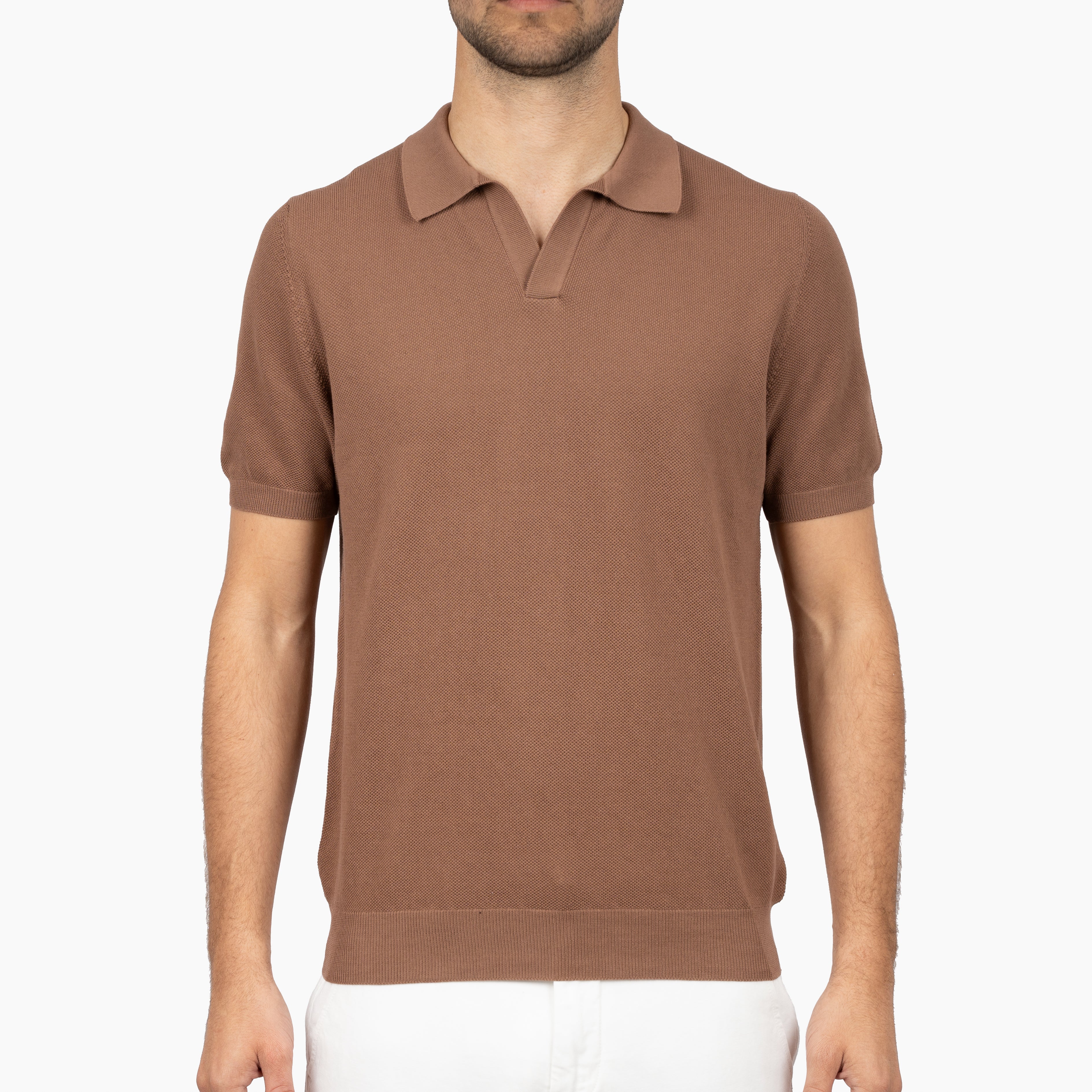 Gran Sasso Polo Buttonless Kraag Camel | Fresh Cotton