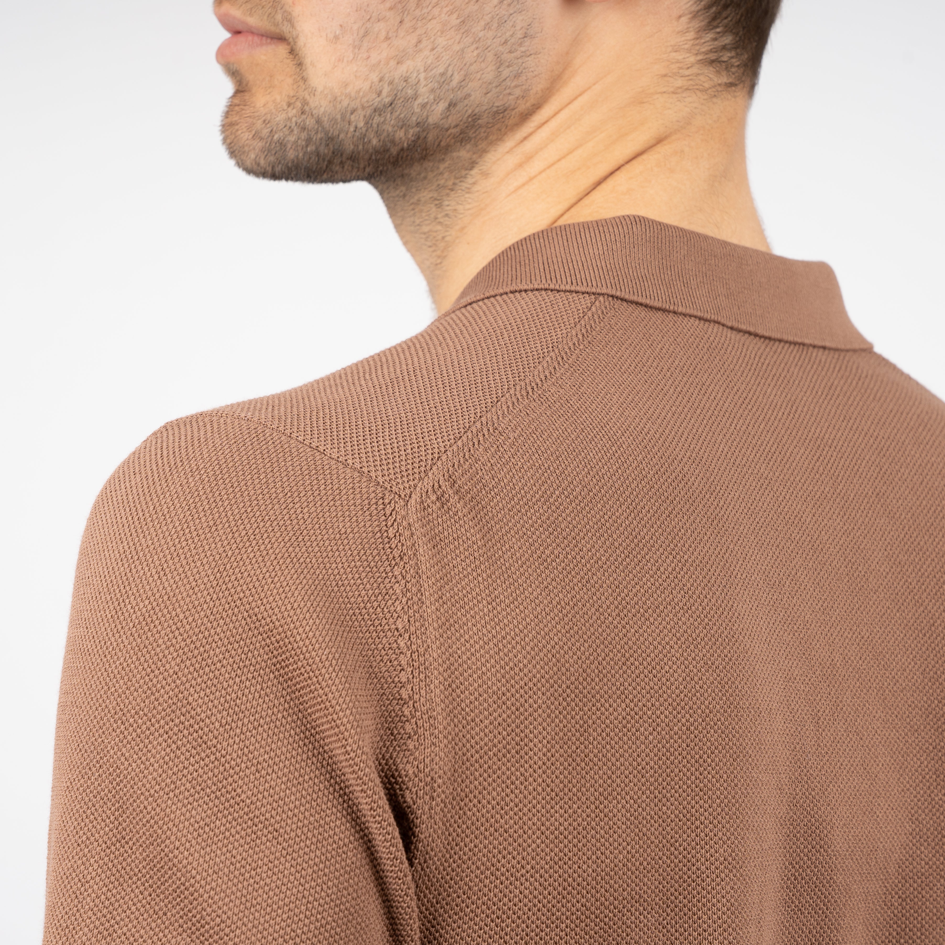 Gran Sasso Polo Buttonless Kraag Camel | Fresh Cotton